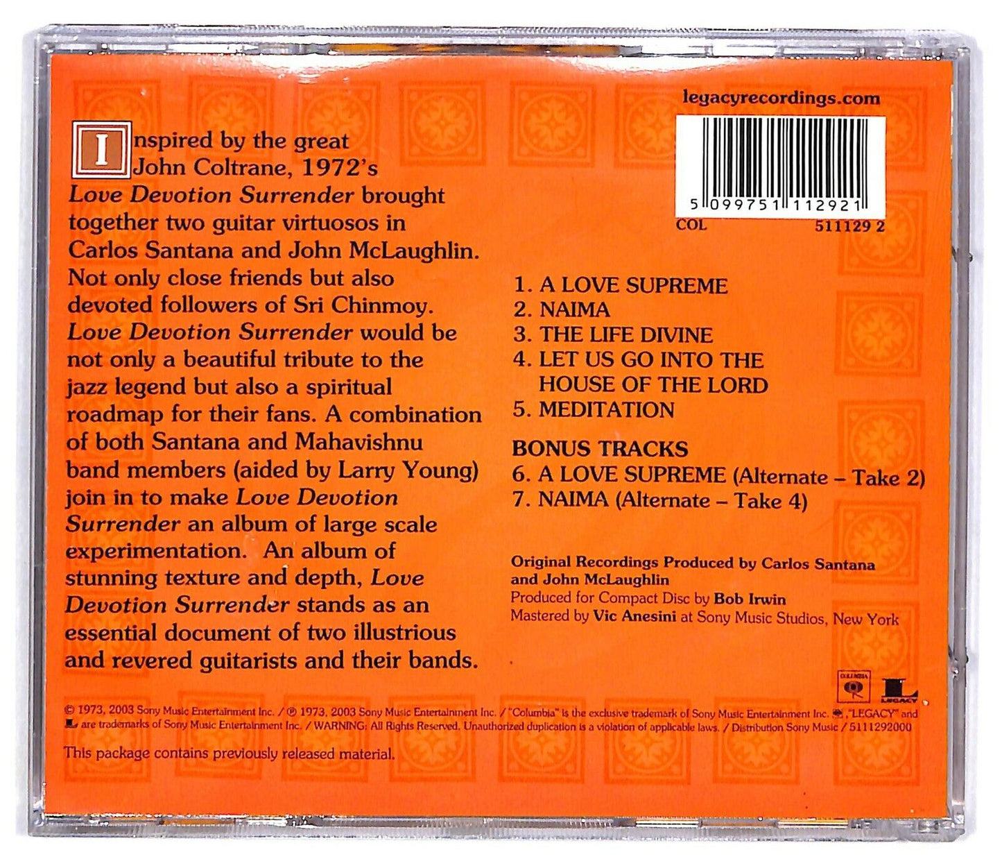 EBOND Santana, Mahavishnu John Mclaughlin - Love Devotion Surrender CD CD033038