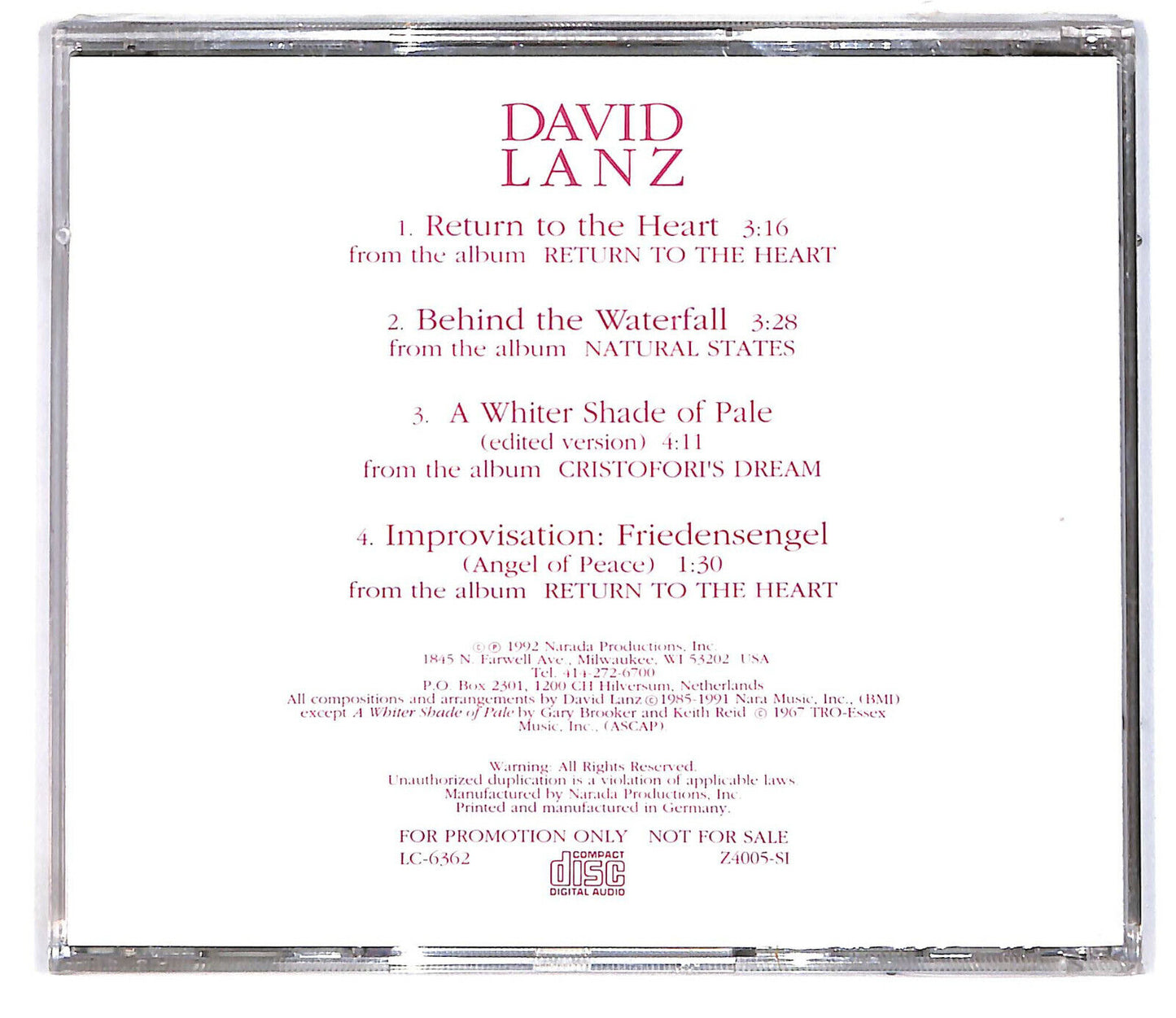 EBOND David Lanz Promo CD CD032957