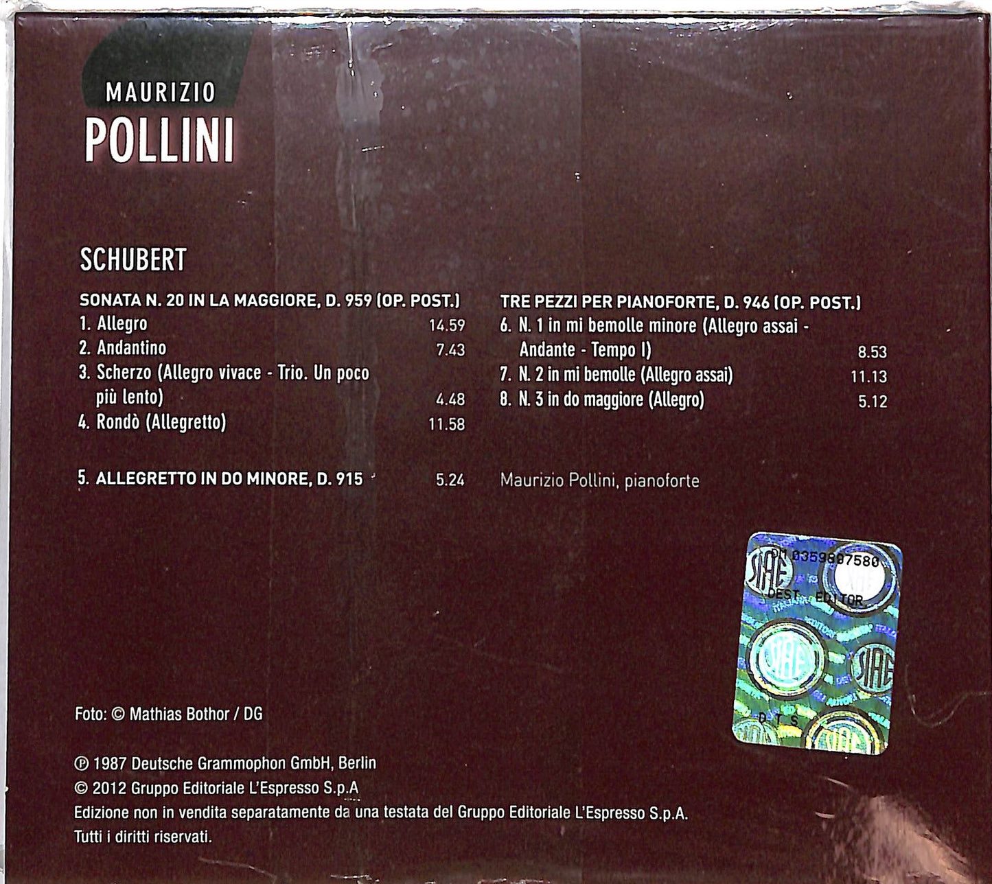 EBOND Maurizio Pollini - Shubert vol. 6 EDITORIALE CD CD036140