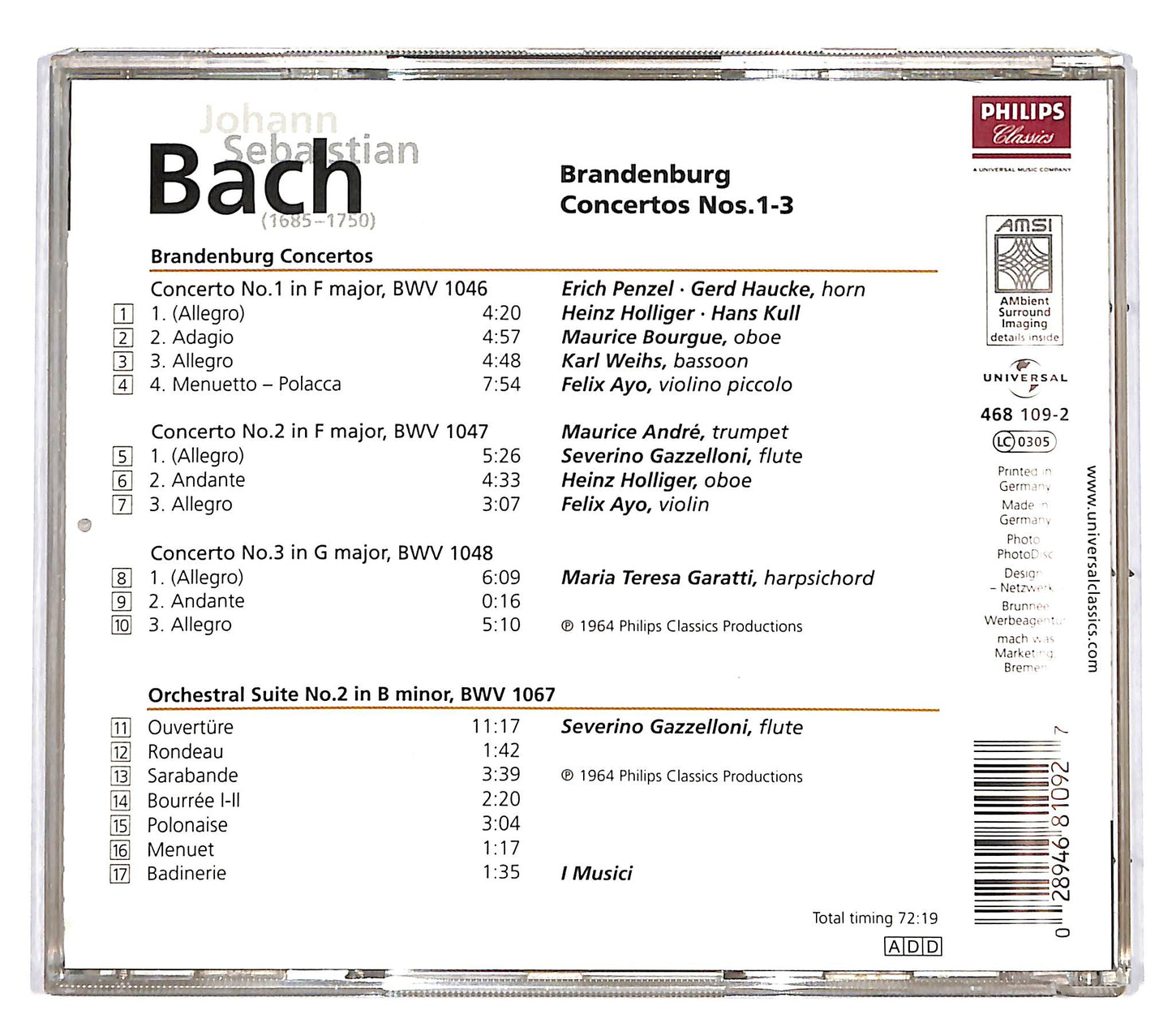 EBOND Bach - Brandenburg Concerto Nos. 1-3 CD CD037908