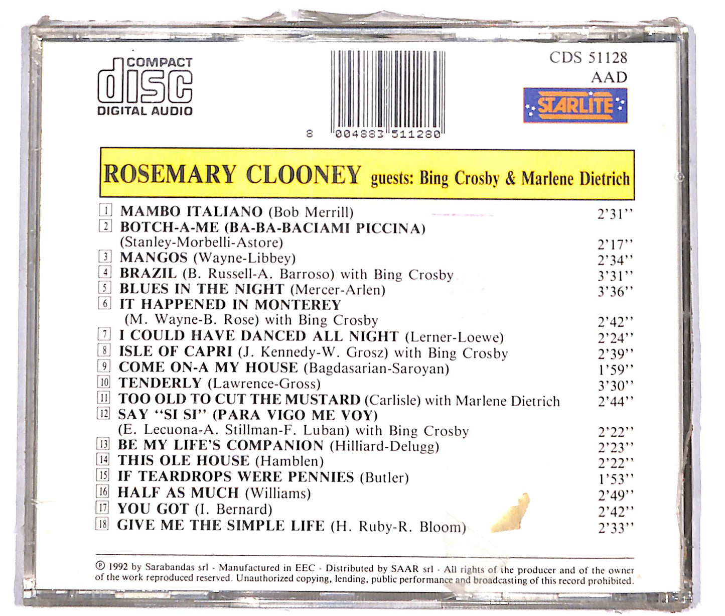 EBOND Rosemary Clooney - Mambo Italiano CD CD040240