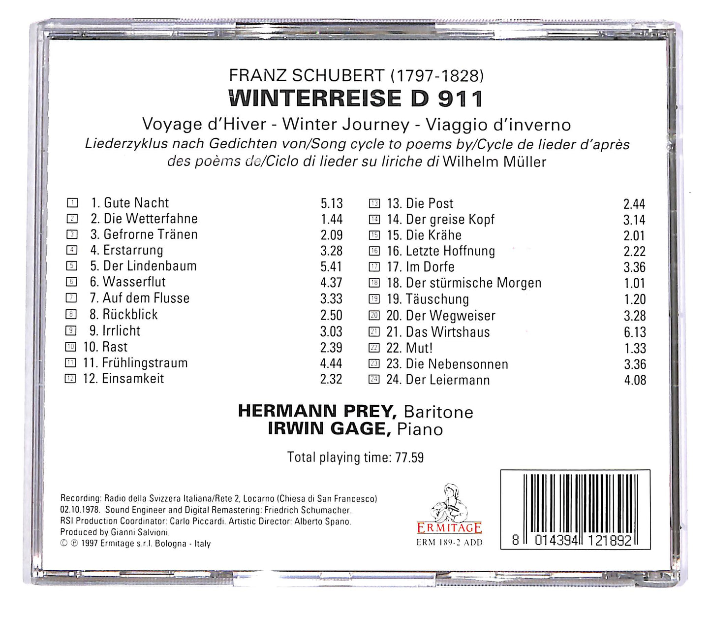 EBOND Franz Schubert - Hermann Prey, Irwin Gage - Winterreise CD CD042634