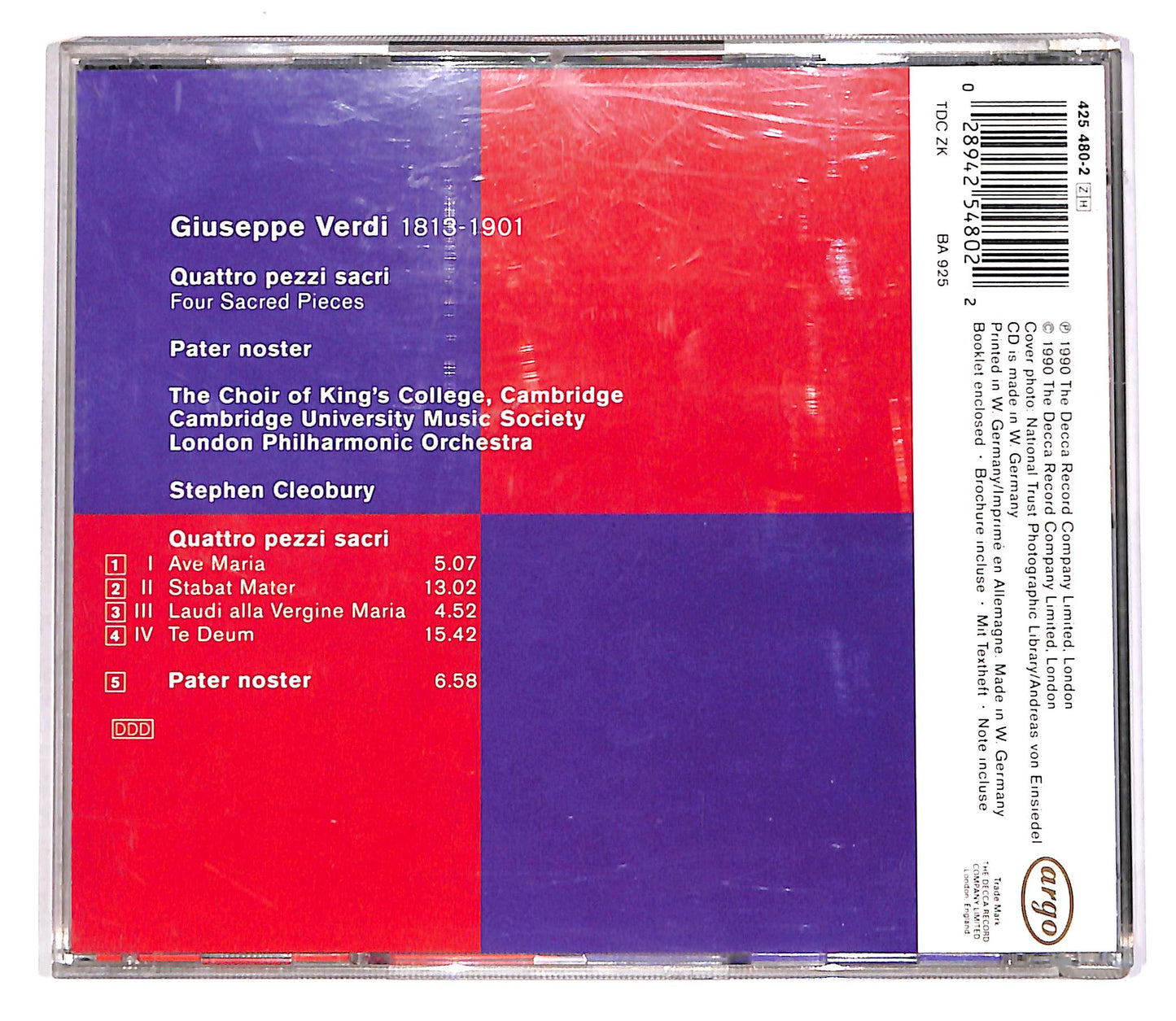 EBOND Verdi - Quattro Pezzi Sacri - King's College Choir / Cleobury CD CD063056