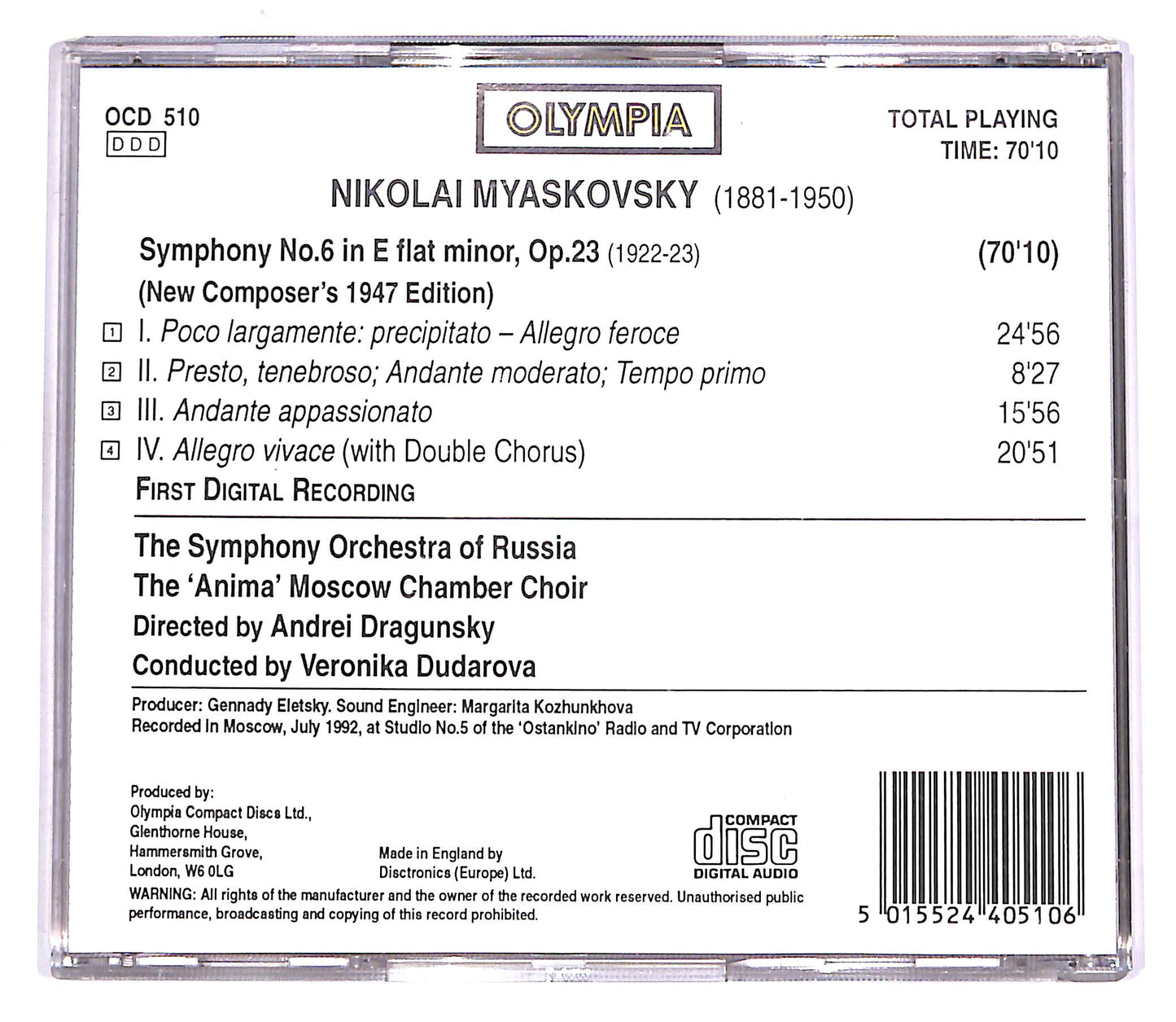 EBOND Myaskovsky - Symphony No.6 In E Flat Minor Op.23 CD CD063169
