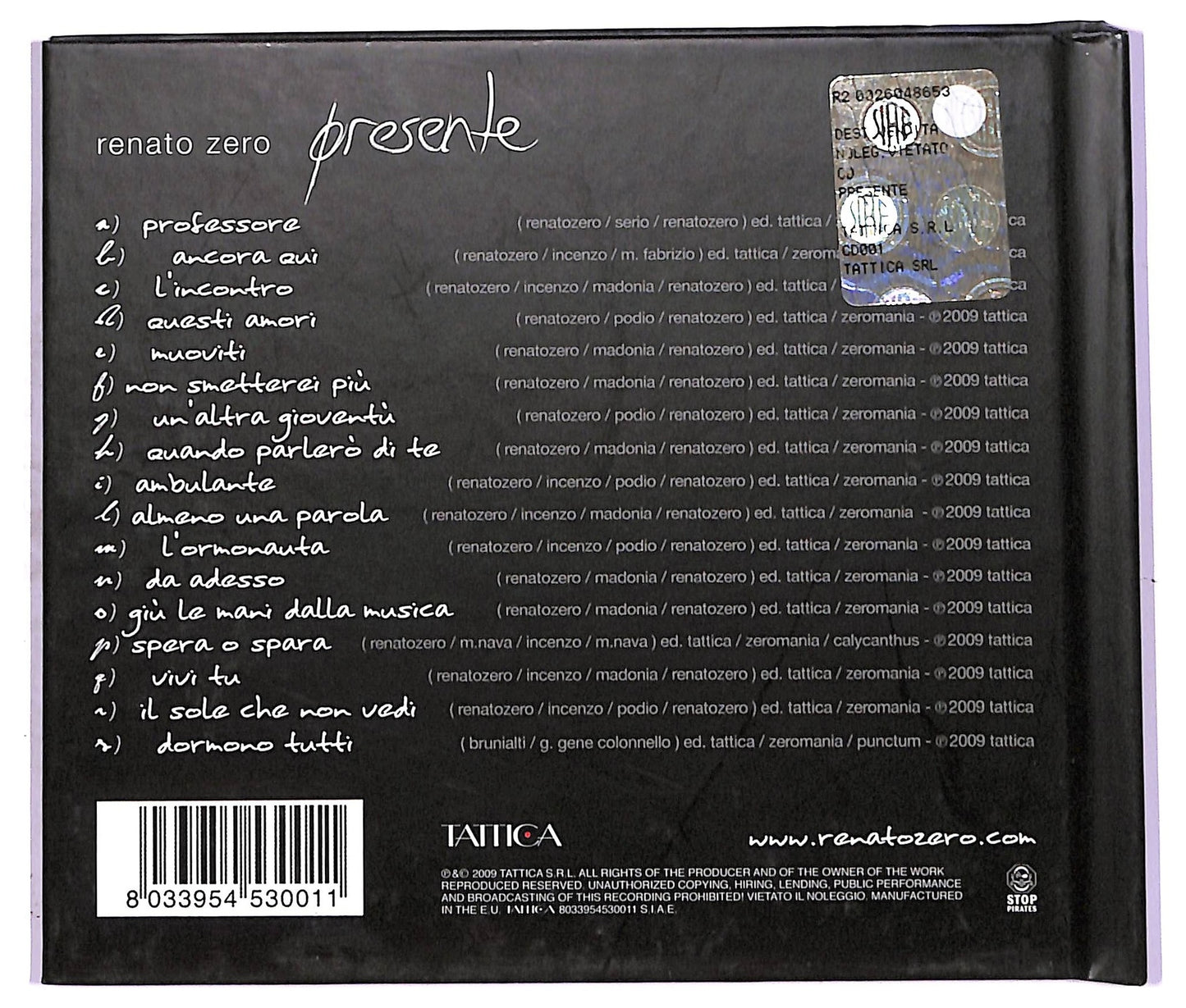 EBOND Renato Zero - Presente ALBUM DIGIPACK CD CD078151