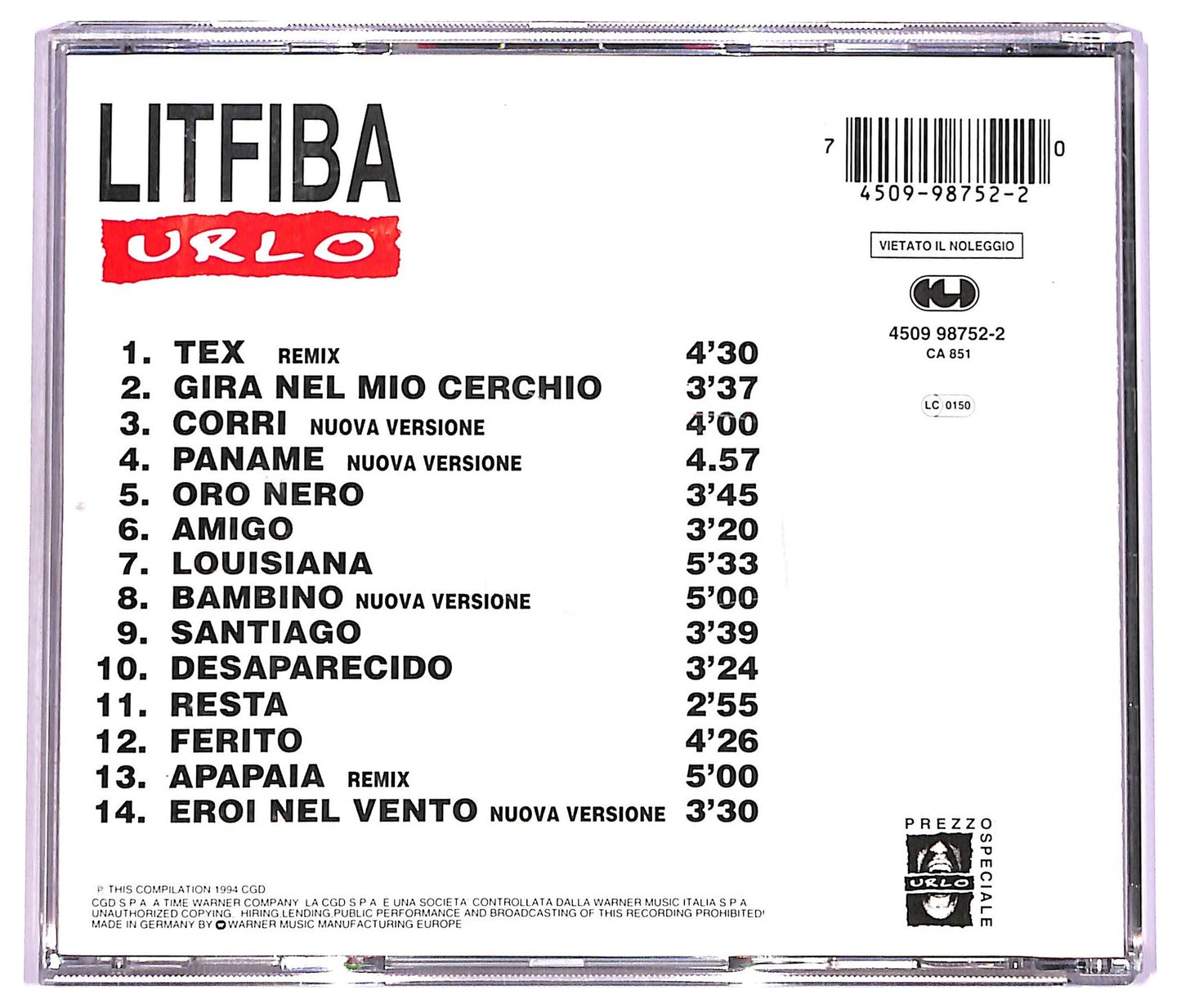 EBOND Litfiba - Urlo CD CD078943