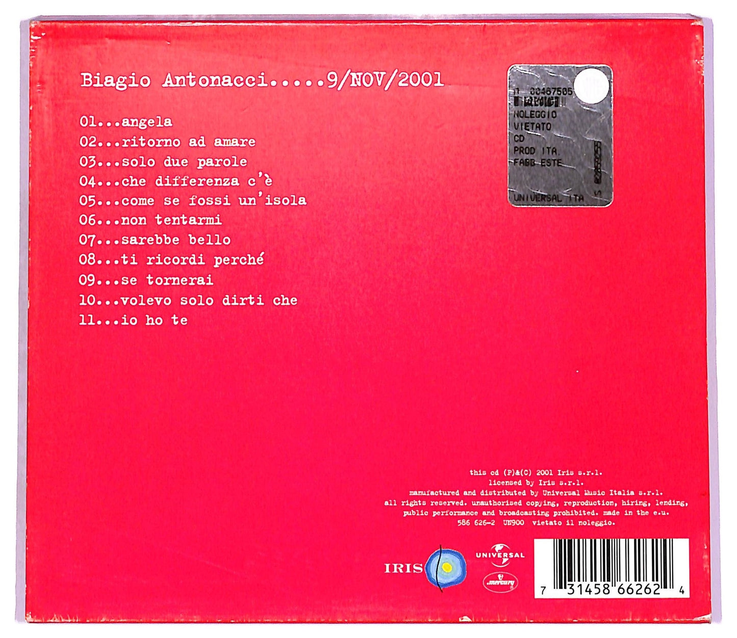 EBOND Biagio Antonacci - 9/Nov/2001 CD CD081763