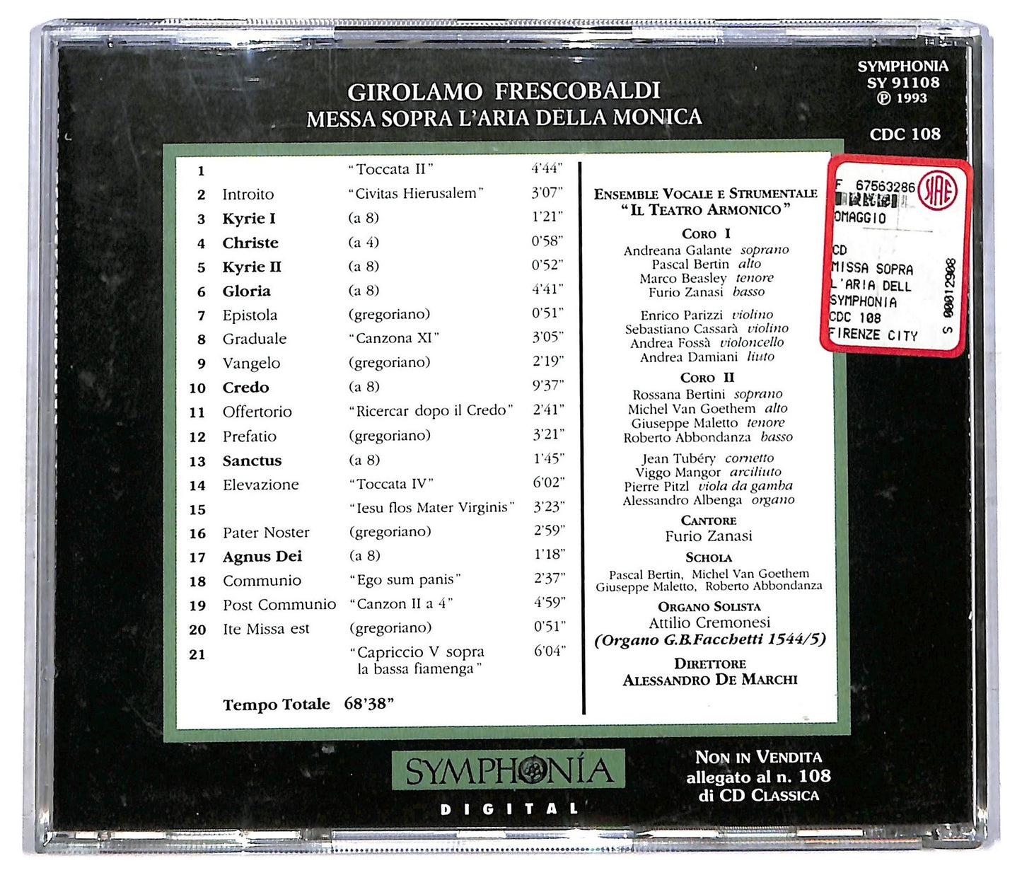 EBOND Girolamo Frescobaldi - Messa Sopra l'Aria della Monica CD CD085149