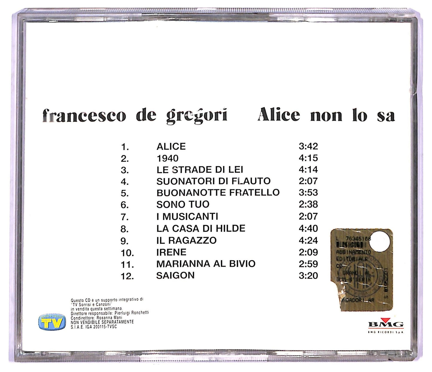 EBOND Francesco De Gregori - Alice Non Lo Sa CD CD087709