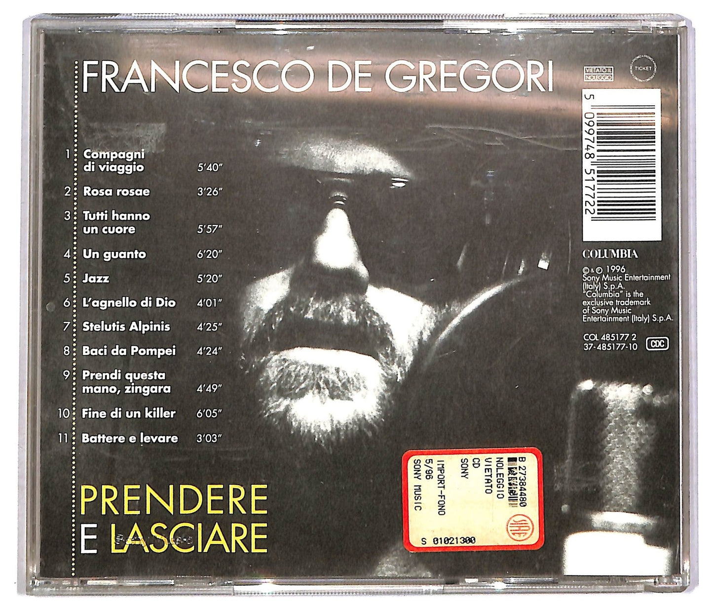 EBOND Francesco De Gregori - Prendere E Lasciare ALBUM JEWEL CASE CD CD089408