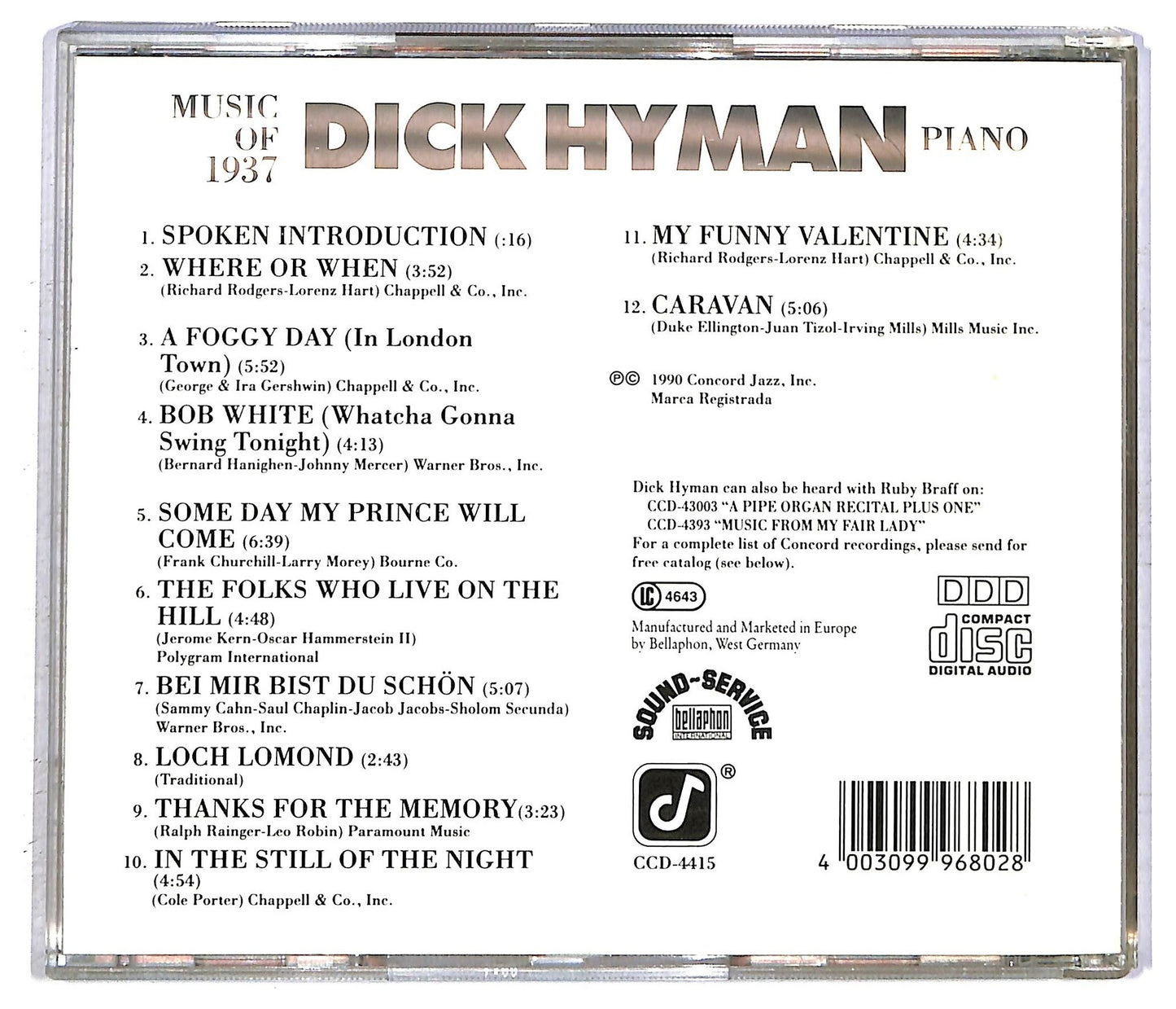 EBOND Dick Hyman - Music Of 1937 - Maybeck Recital Hall Volume 3 CD CD092825