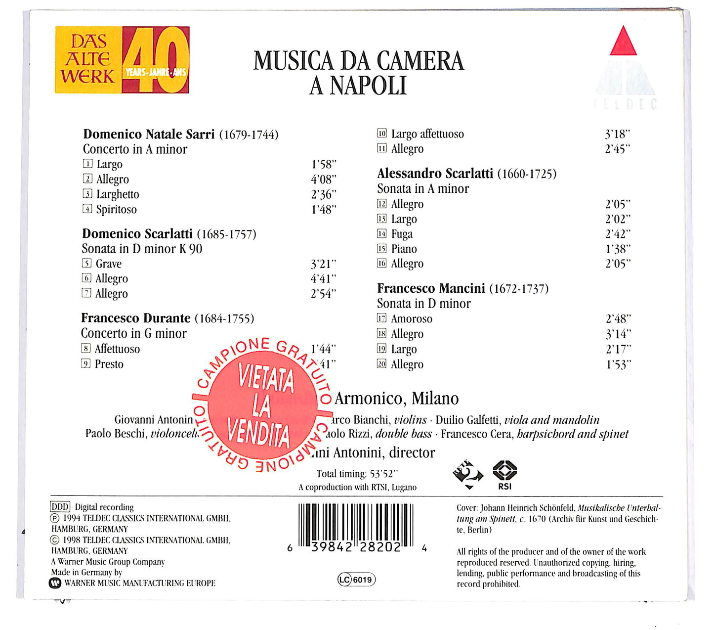 EBOND Il Giardino Armonico - Musica da Camera a Napoli Digipack CD CD094659