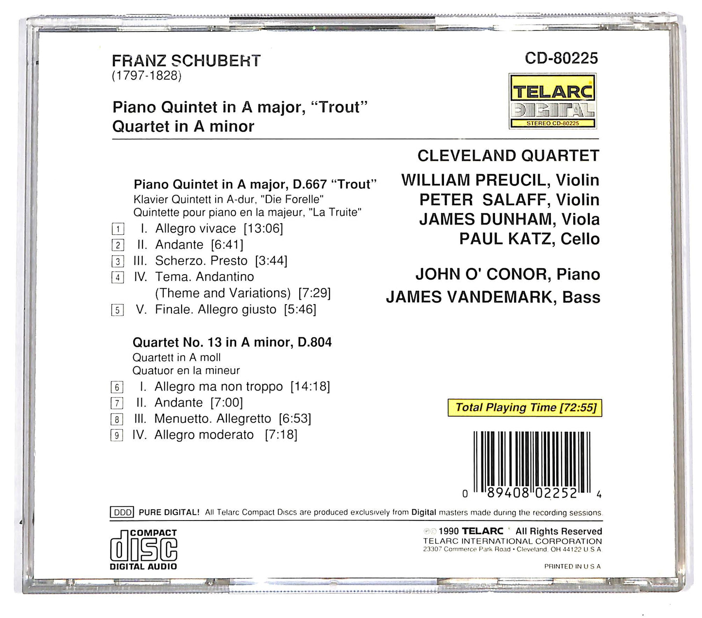EBOND Schubert - Cleveland Quartet - O'Conor - Altri CD CD094707
