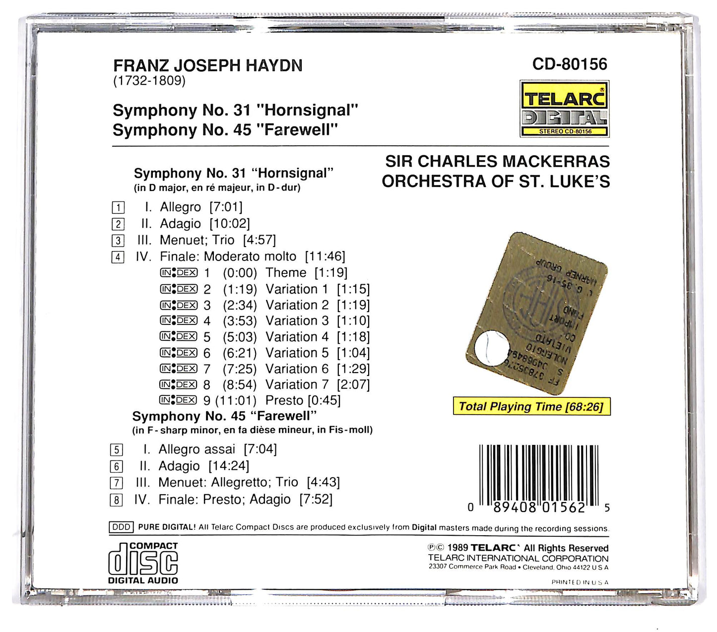 EBOND Haydn - Sir Charles Mackerras, Orchestra Of St. Luke's CD CD094709