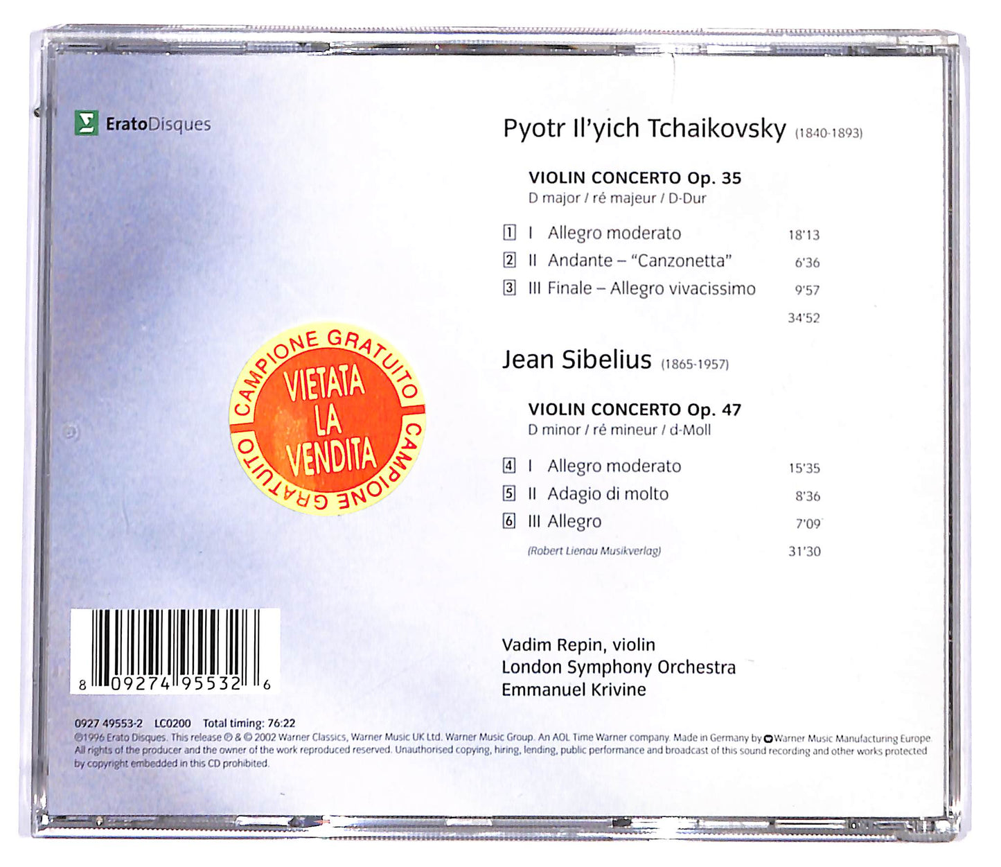 EBOND Tchaikovsky e Sibelius - Violin Concertos CD CD095232