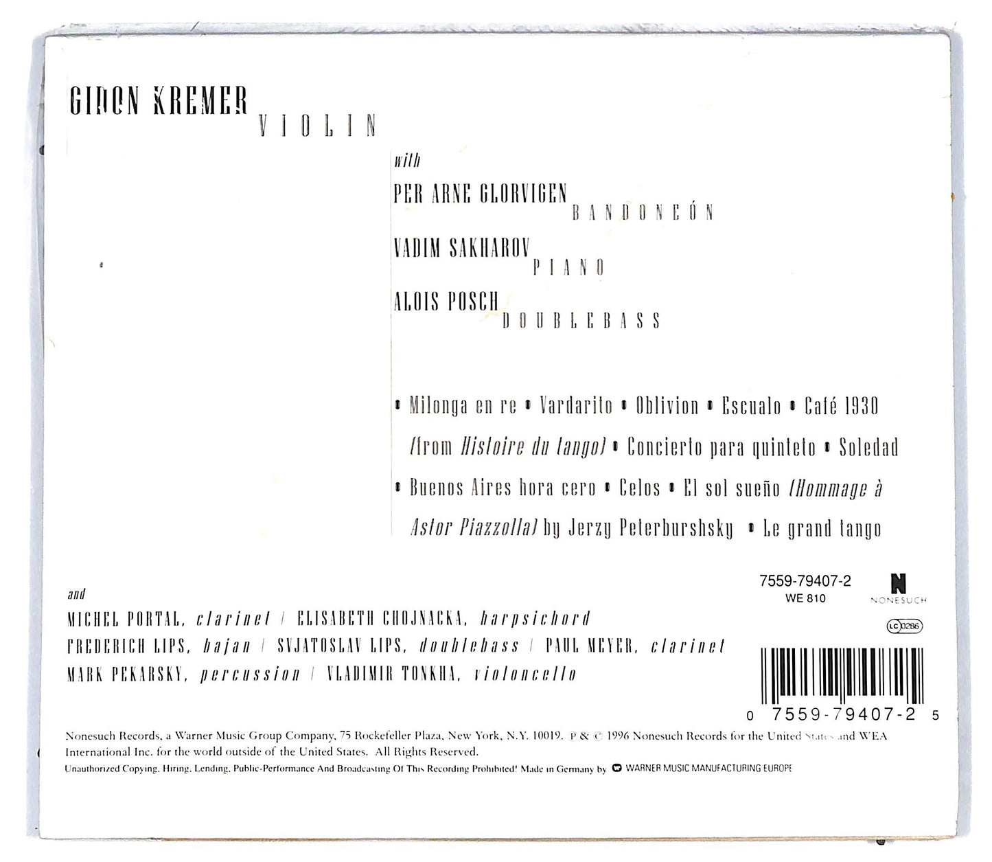 EBOND Gidon Kremer Piazzolla - Hommage A Piazzolla CD CD095658