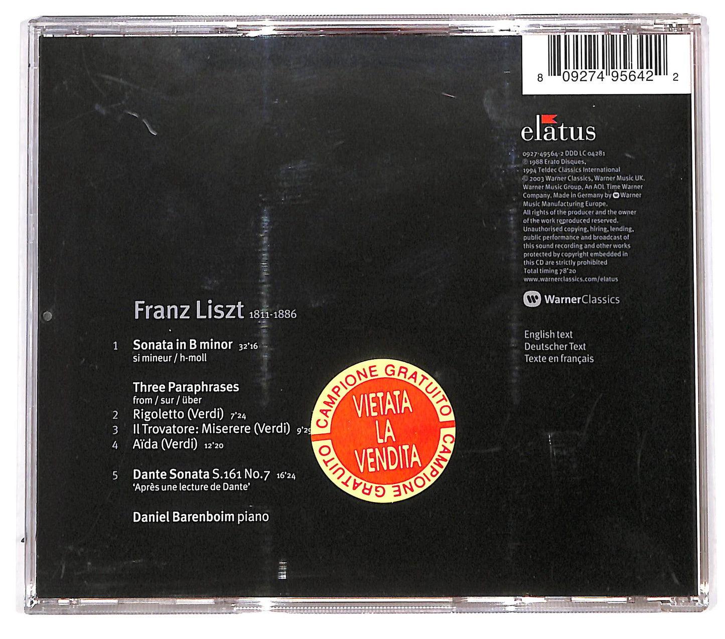 EBOND Liszt, Daniel Barenboim - Sonata In B Minor CD CD096553