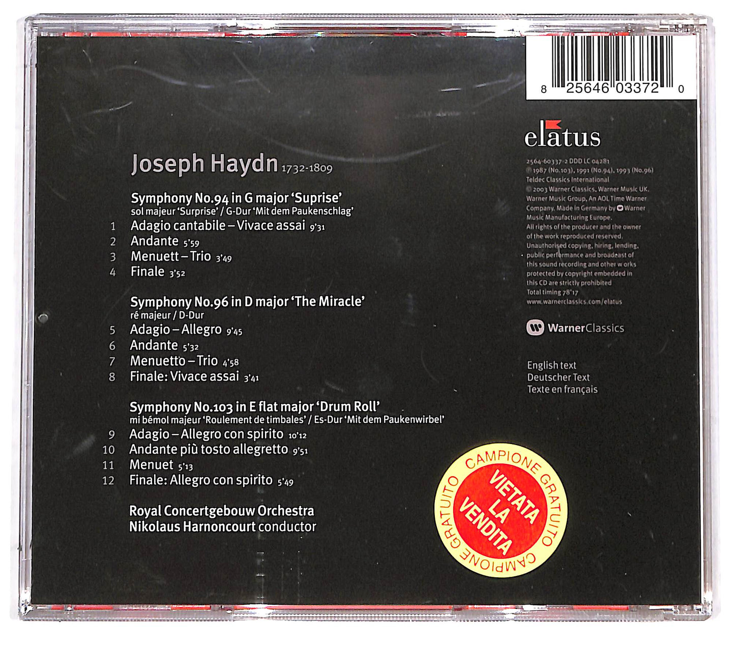 EBOND Haydn - Symphonies No.94,96 e 103 - Harnoncour CD CD096603