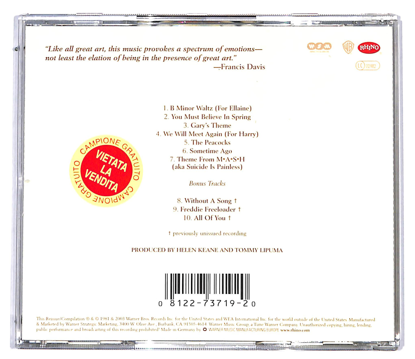 EBOND Bill Evans Featuring Eddie Gomez And Eliot Zigmund - You Must Believe In Spring CD CD097027