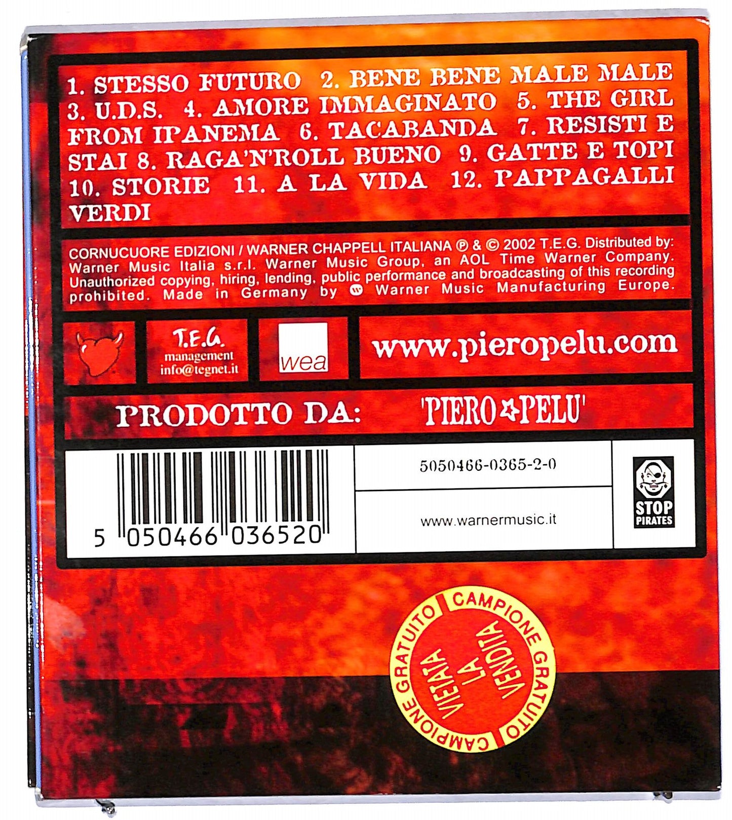 EBOND Piero Pelu - U.D.S. L'Uomo Della Strada CD CD097401
