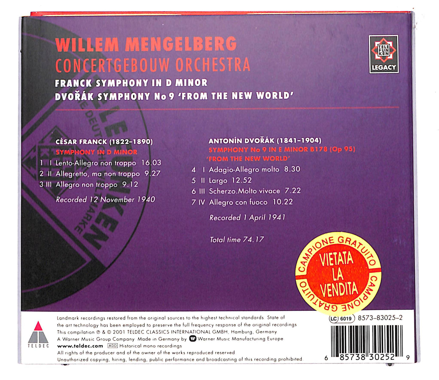 EBOND Mengelberg - symphony no. 9 new world DIGIPACK CD CD097909