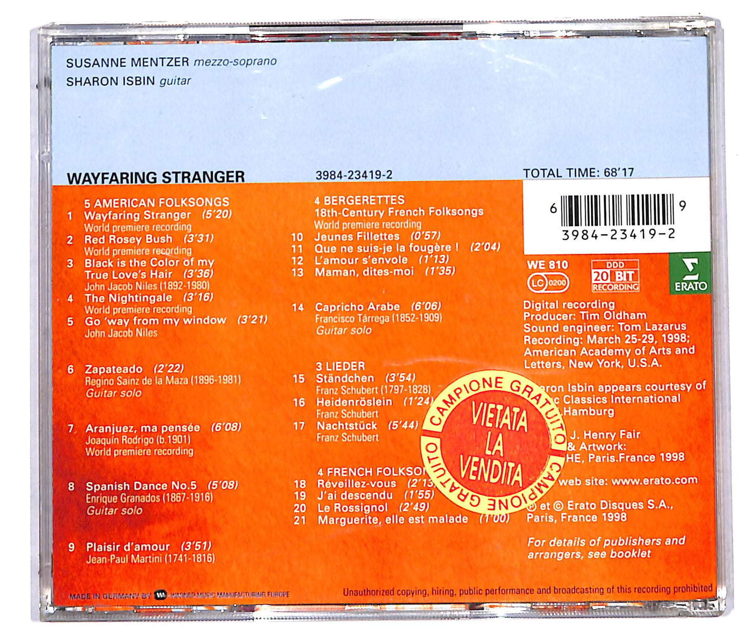 EBOND Wayfaring Stranger - Susanne mentzer - Sharon isbin CD CD097939