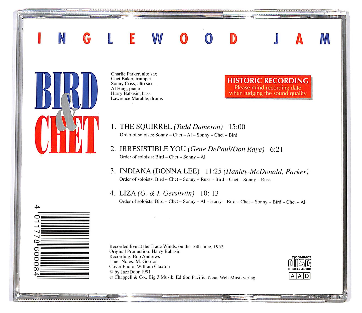 EBOND Charlie Parker, Chet Baker - Bird & Chet - Inglewood Jam CD CD098245