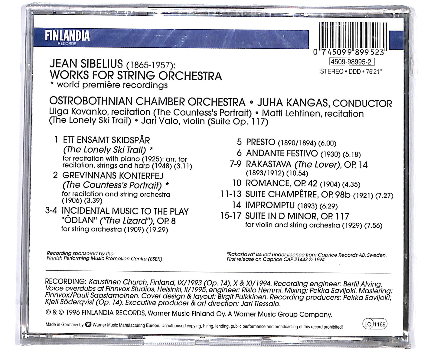 EBOND Sibelius - Works For String Orchestra CD CD098510