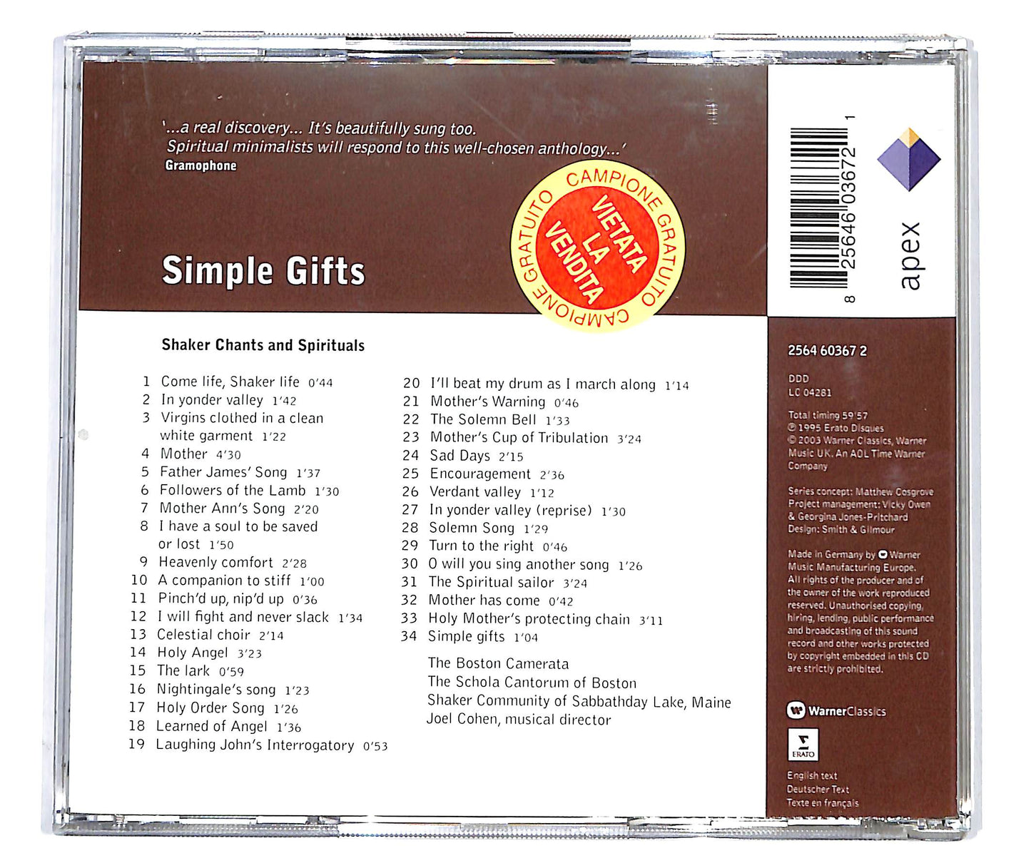 EBOND Simple Gifts - Shaker Chants And Spirituals CD CD098560