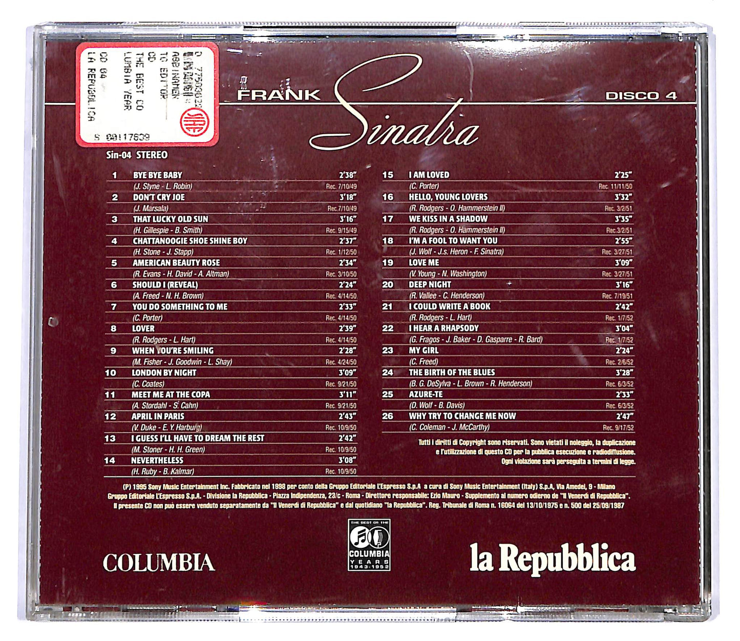 EBOND Frank Sinatra - The Best Of The Columbia Years 1943-1952 - 4 CD CD100311