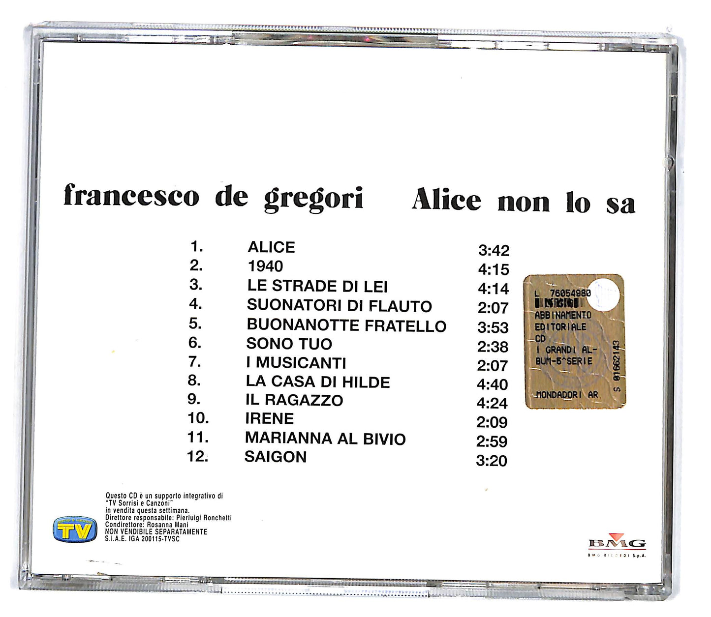 EBOND Francesco De Gregori - Alice Non Lo Sa EDITORIALE CD CD100635