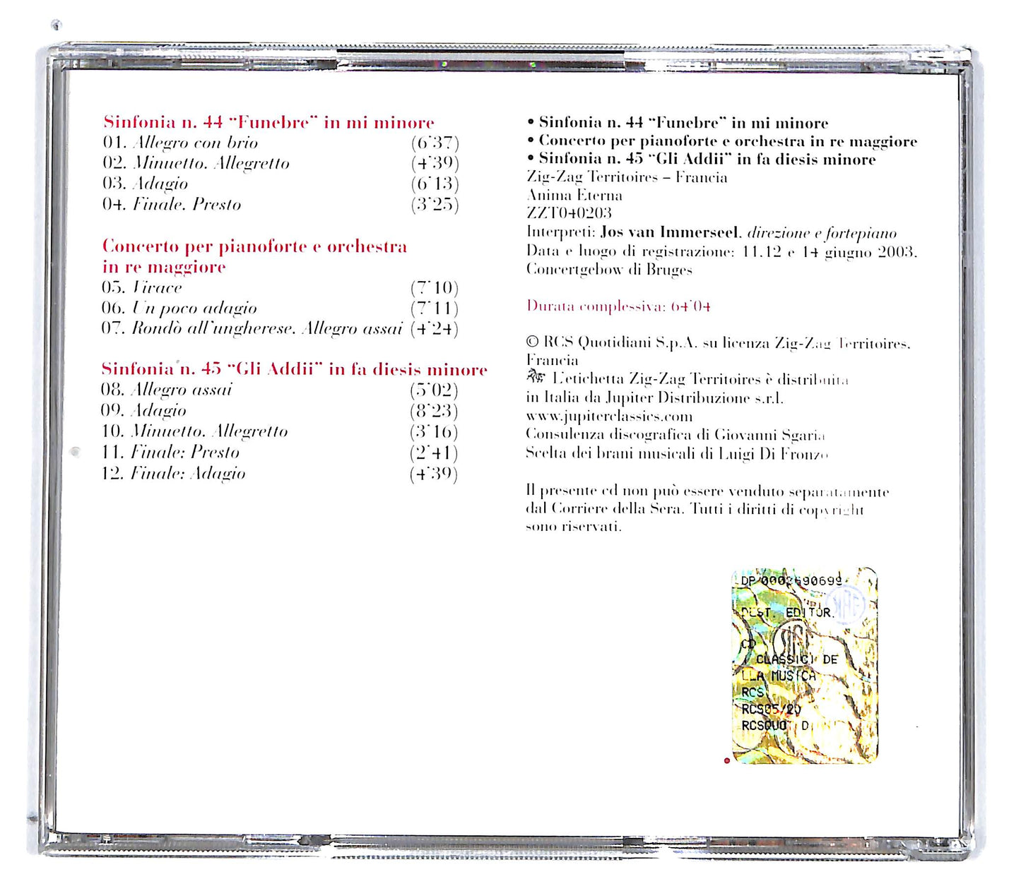 EBOND Joseph Haydn - Sinfonia N. 44 i classici della musica EDITORIALE CD CD100859