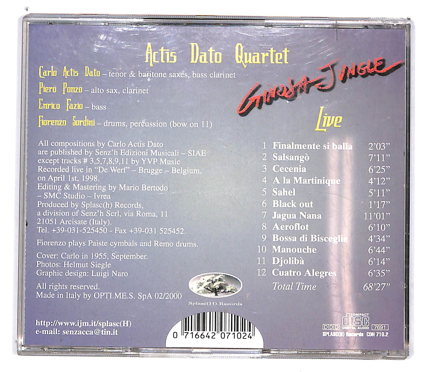 EBOND Actis Dato Quartet - Ginosa Jungle - Live CD CD101002