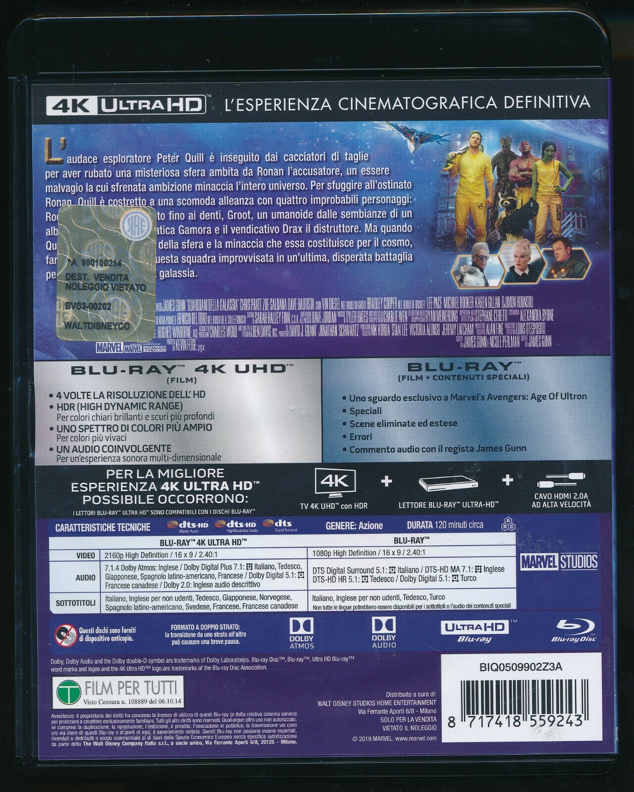 EBOND Guardiani Della Galassia 4k Ultra Hd + BLURAY D329007