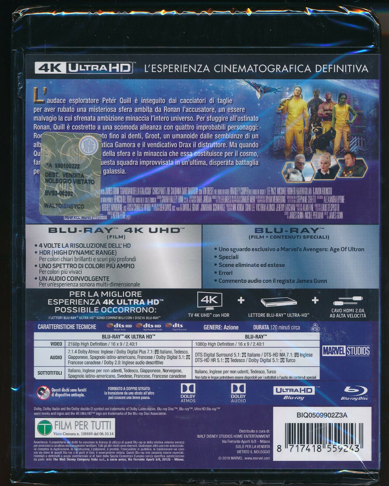 EBOND Guardiani Della Galassia 4k Ultra Hd + BLURAY D332003