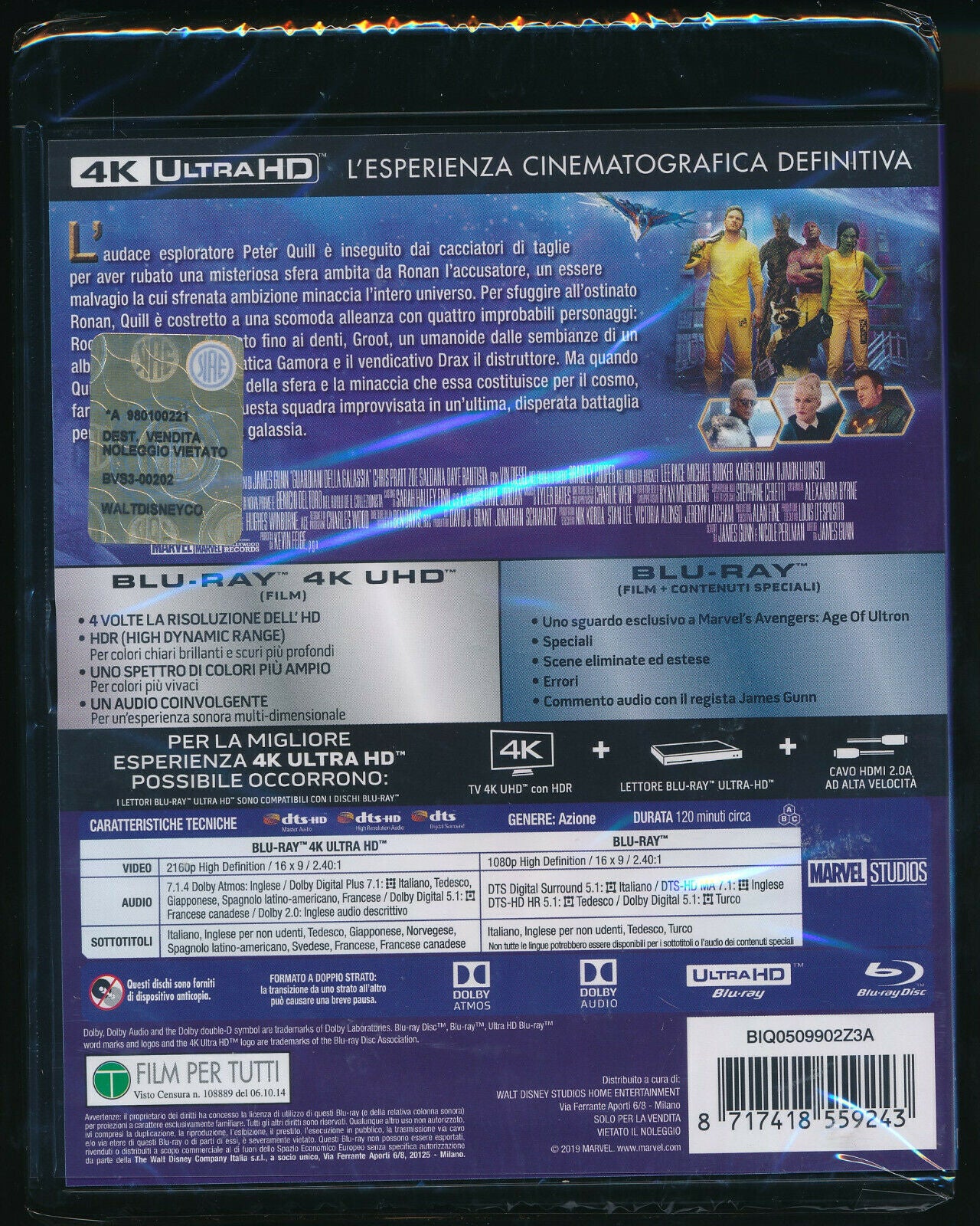 EBOND Guardiani Della Galassia 4k Ultra Hd + BLURAY D335005