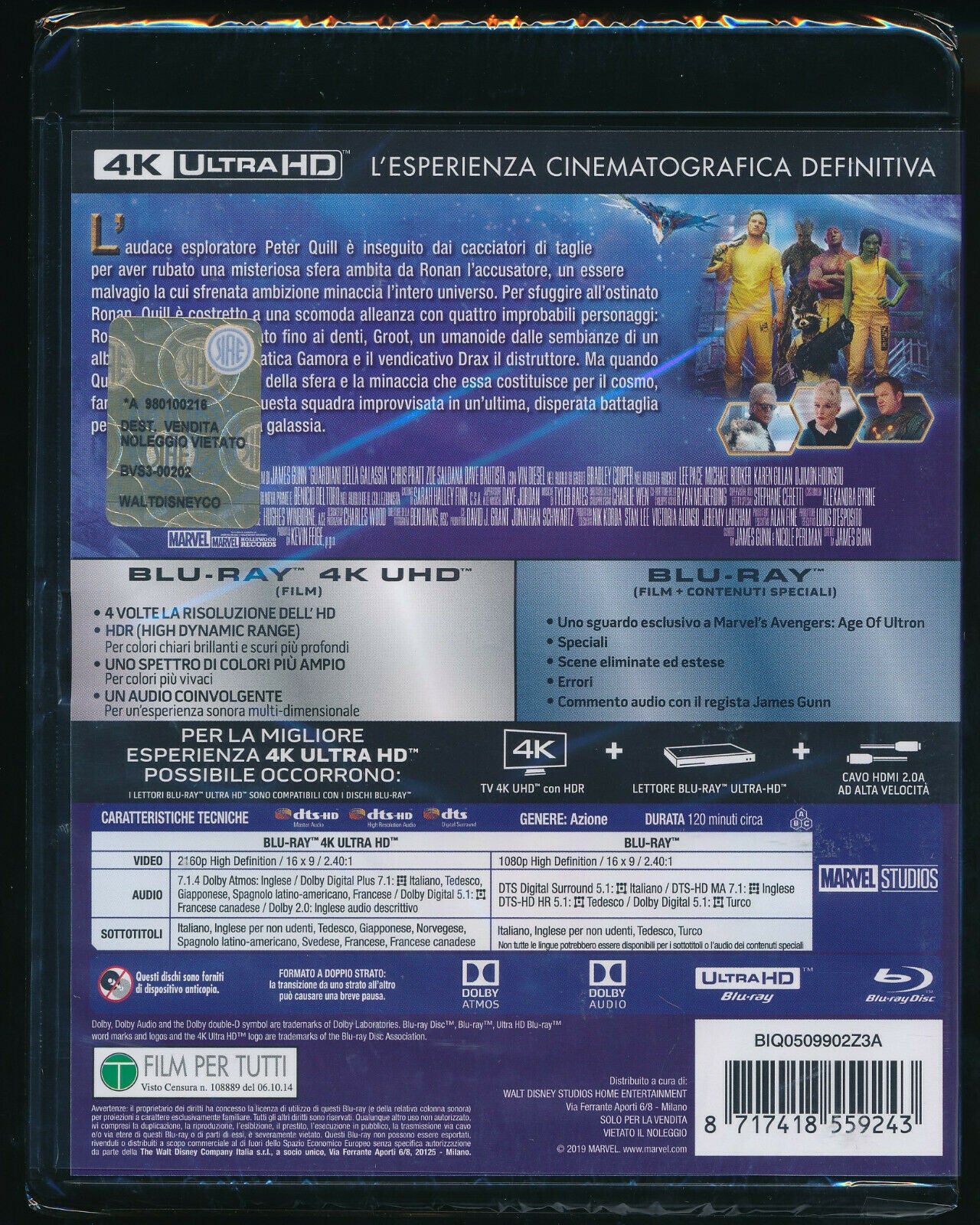EBOND Guardiani Della Galassia 4k Ultra Hd + BLURAY D338005