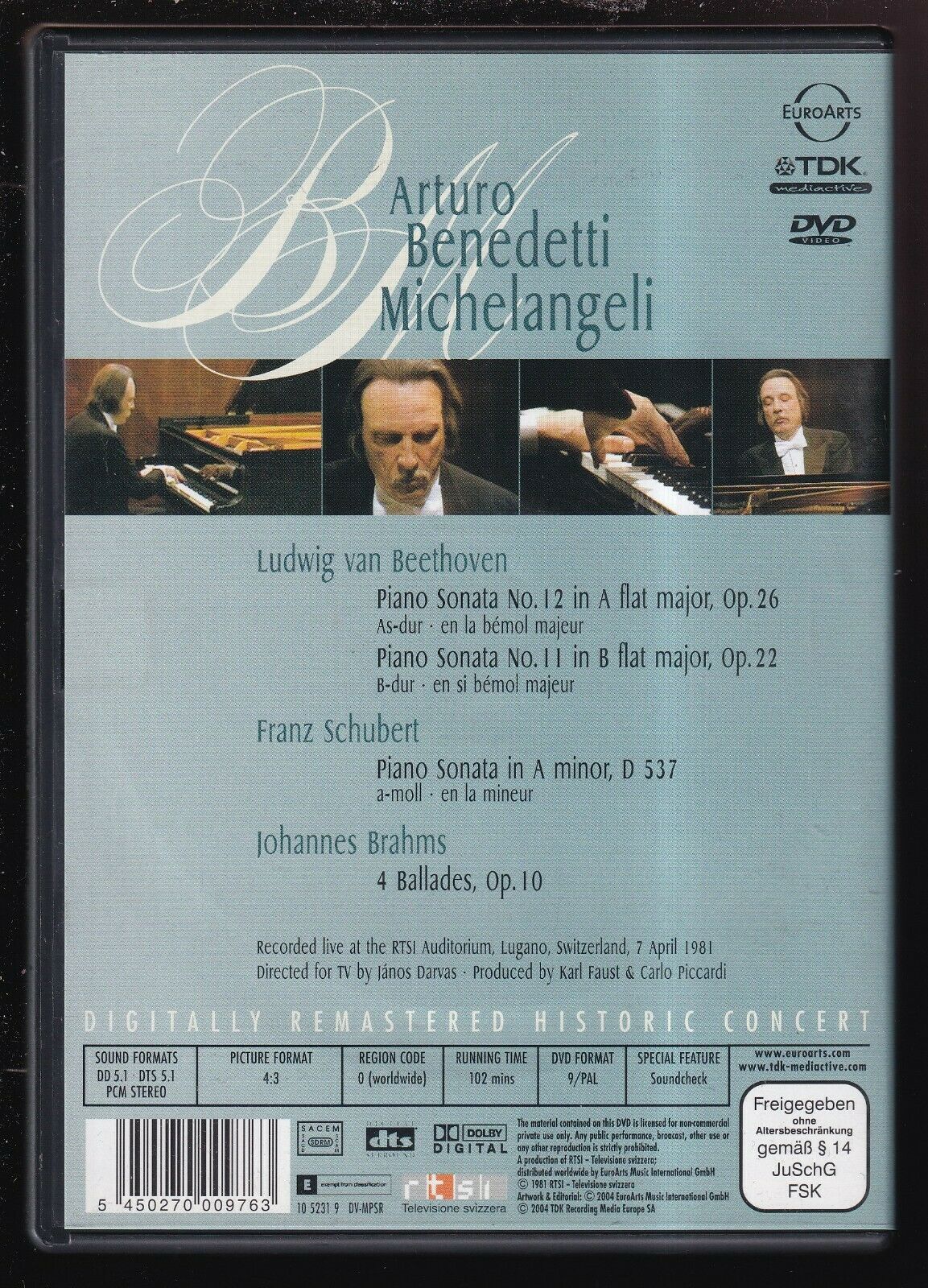 EBOND Arturo Benedetti Michelangeli. Beethoven, Schubert, Brahms DVD D554950