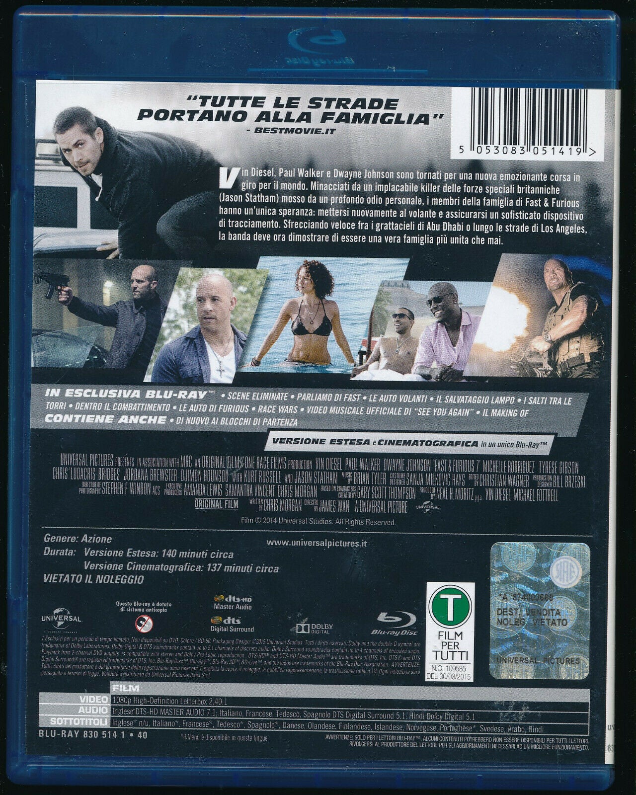 EBOND Fast & Furious 7 BLURAY Versione Estesa BLURAY D561466