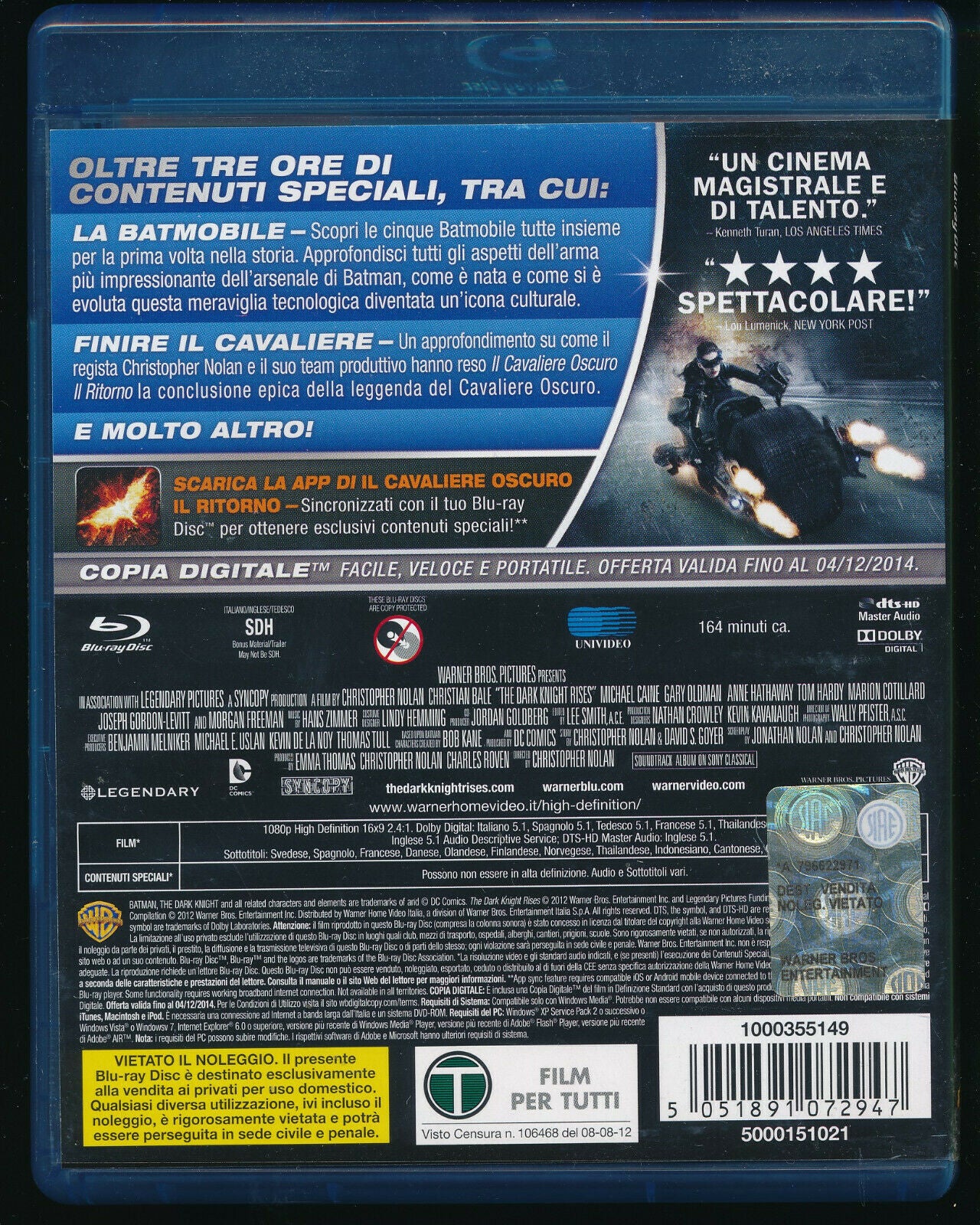 EBOND Il Cavaliere Oscuro Il Ritorno 2 Dischi BLURAY + Copia Digitale BLURAY D572345