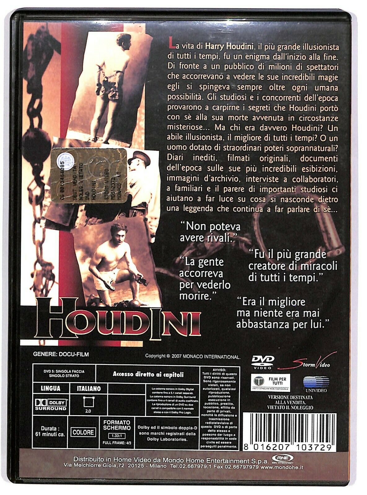 EBOND Houdini - Il Documentario DVD D577940