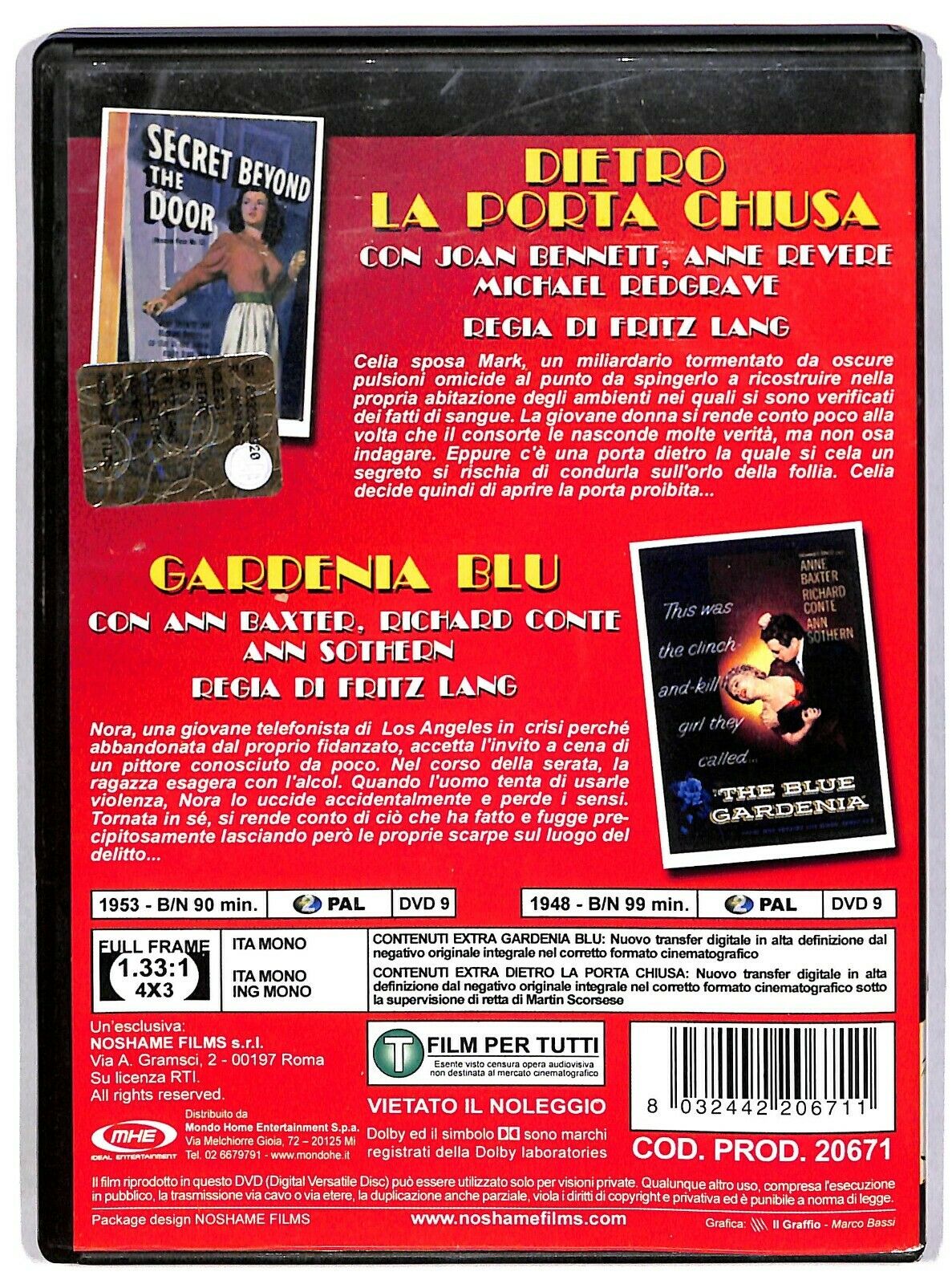 EBOND Fritz Lang Collection Gardenia Blu, Dietro La Porta Chiusa (2 DVD) D582107