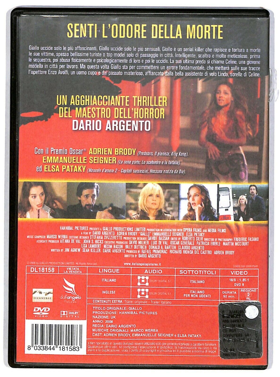 EBOND Giallo Con Adrien Brody Di Dario Argento DVD D583762