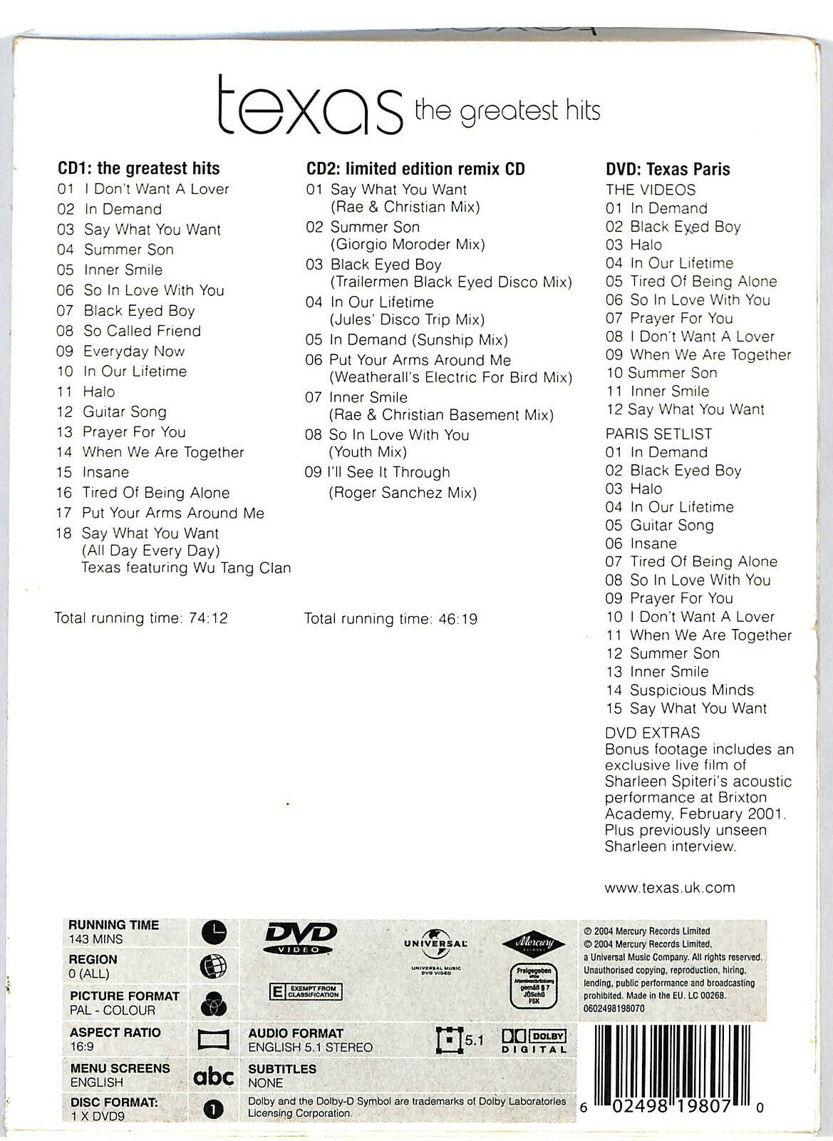 EBOND Texas The Greatest Hits DVD D584341