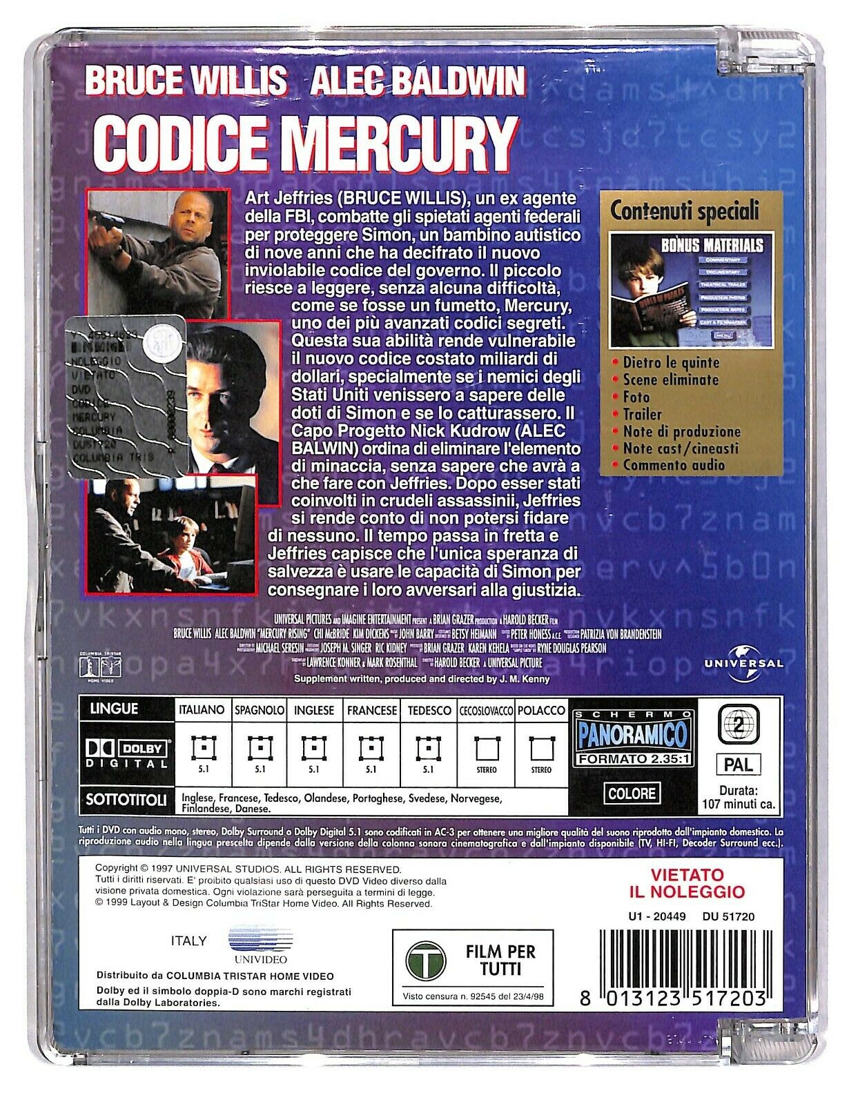 EBOND Codice Mercury Con Bruce Willis Sjb DVD D585558