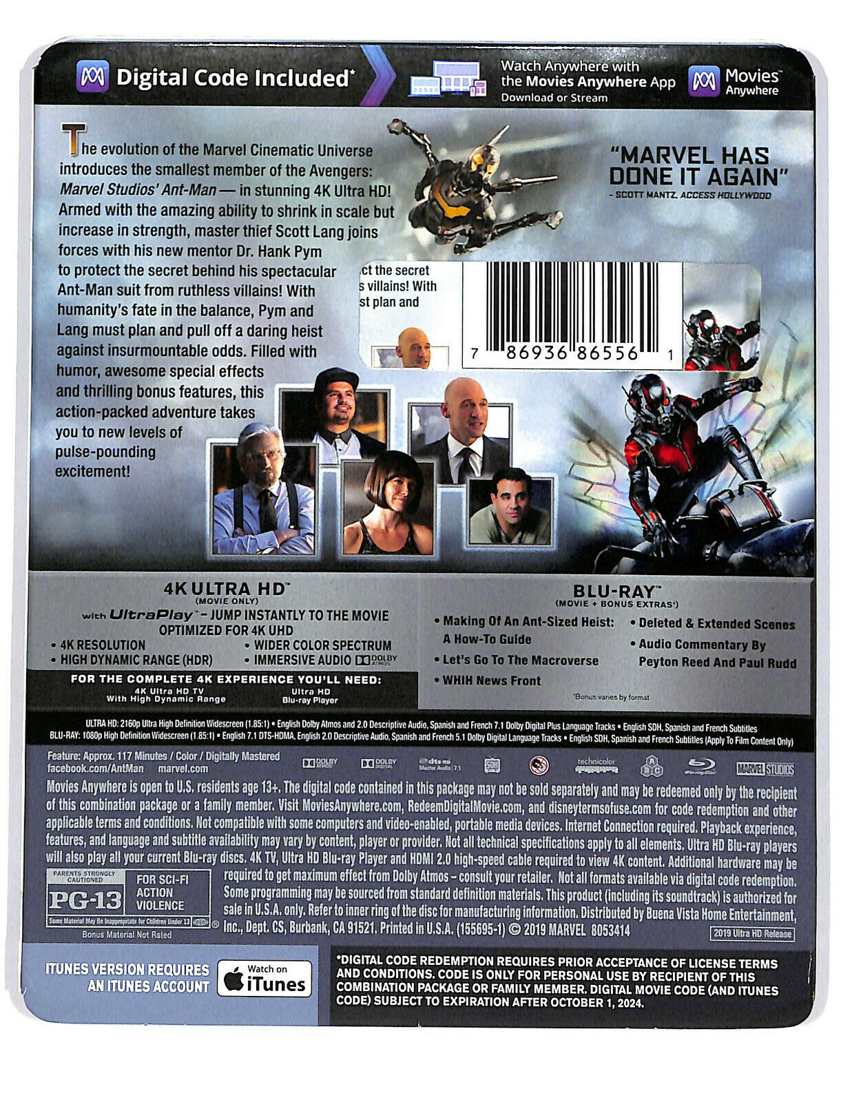 EBOND Ant Man 4k Ultra Hd + BLURAY + Digital Code Uk Edition BLURAY D594153