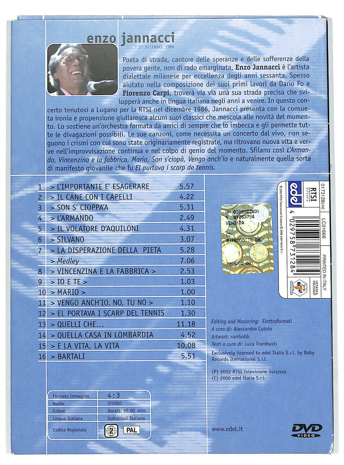 EBOND Enzo Jannacci – Live @ Rtsi 27 Dicembre 1986 DVD D597926