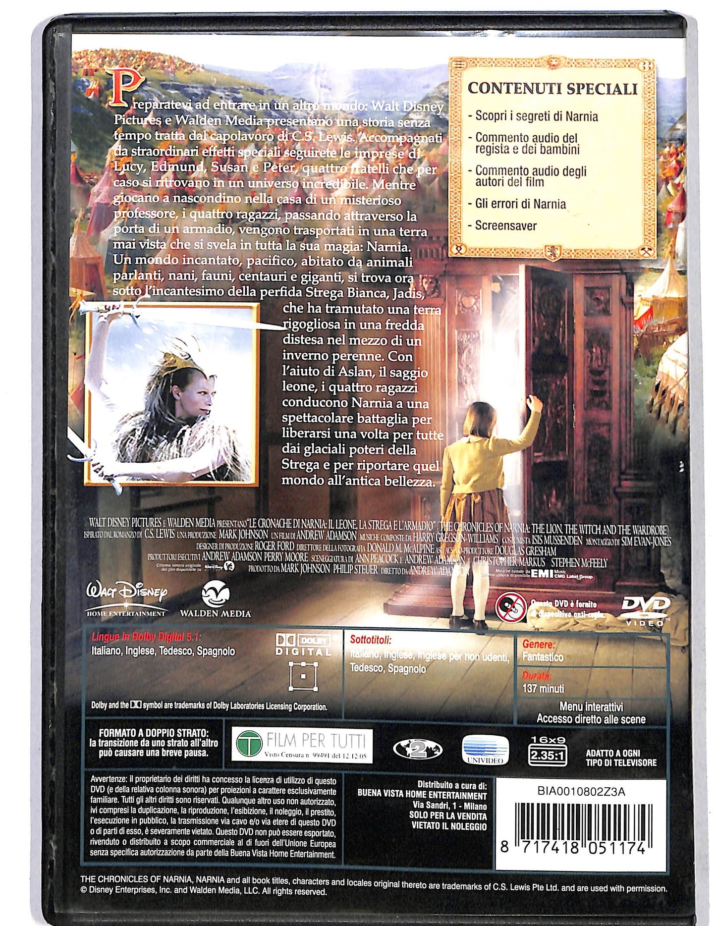 EBOND Le cronache di Narnia Il leone, la strega e l'armadio DVD D626001