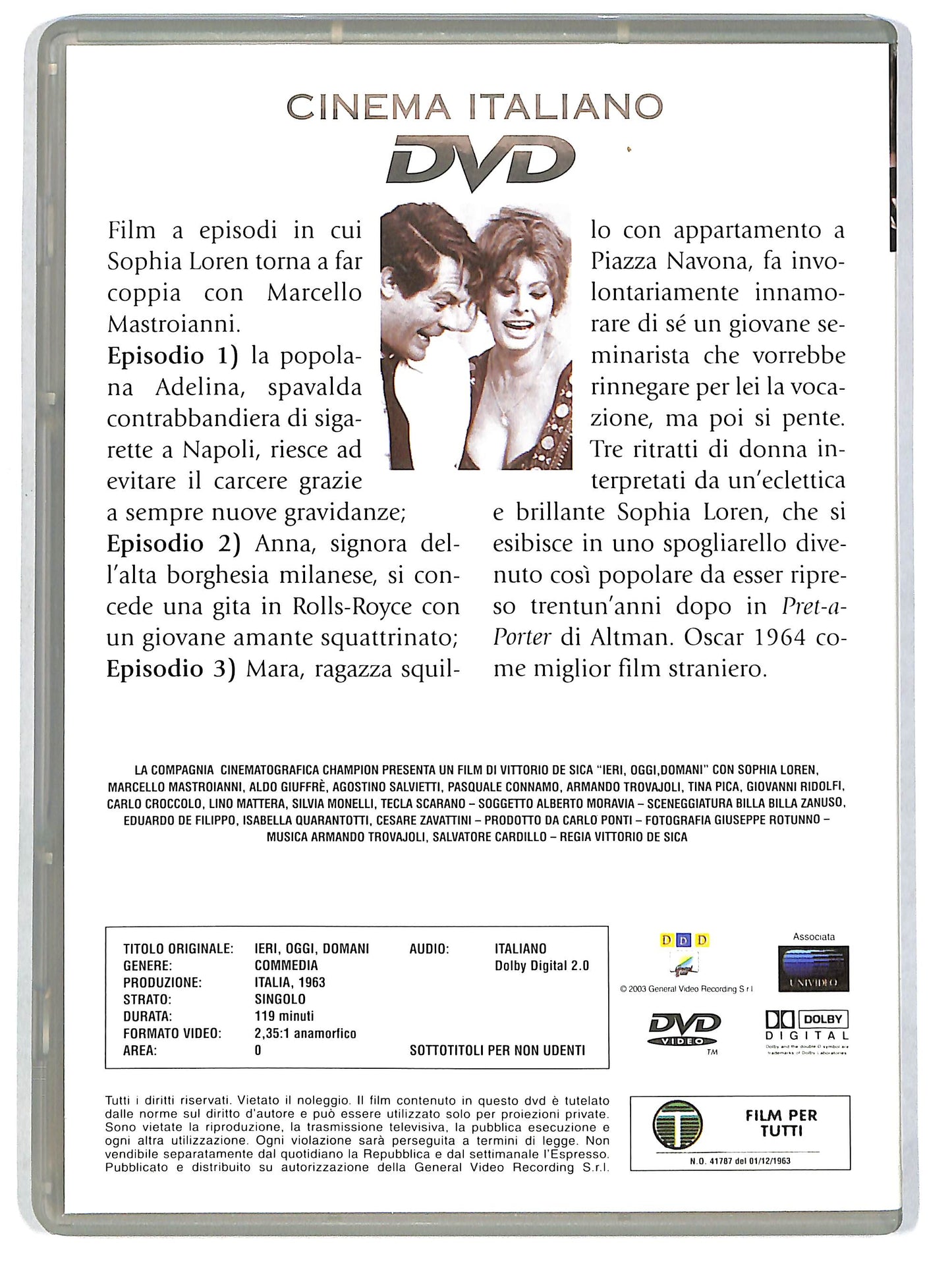 EBOND Ieri, oggi, domani (film 1963)(Cinema Italiano 2) EDITORIALE DVD D667943
