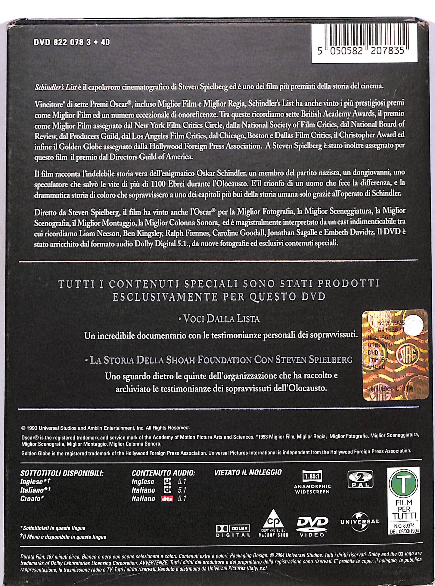 EBOND Schindler's List (2 dischi) DIGIPACK DVD D669232